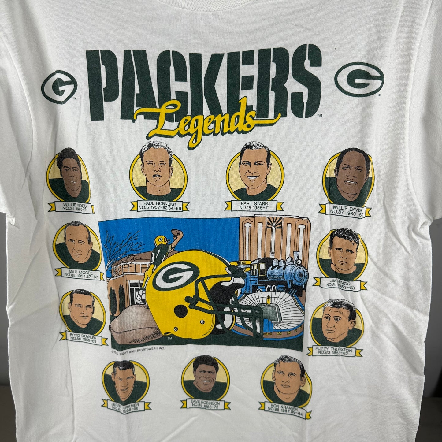 Vintage 1990 Green Bay Packers Legends NFL Caricature Single Stitch T-Shirt