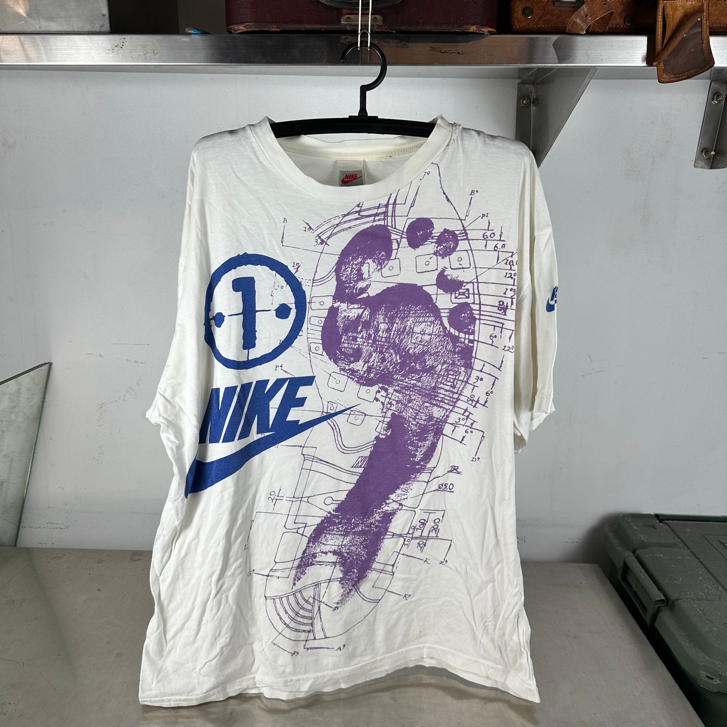 Vintage 90s Nike Footframe Graphic All Over Print Disstressed T-Shirt