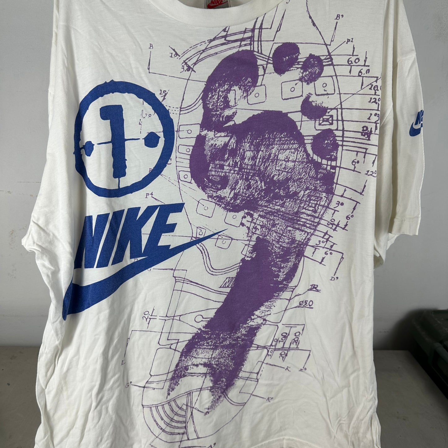 Vintage 90s Nike Footframe Graphic All Over Print Disstressed T-Shirt