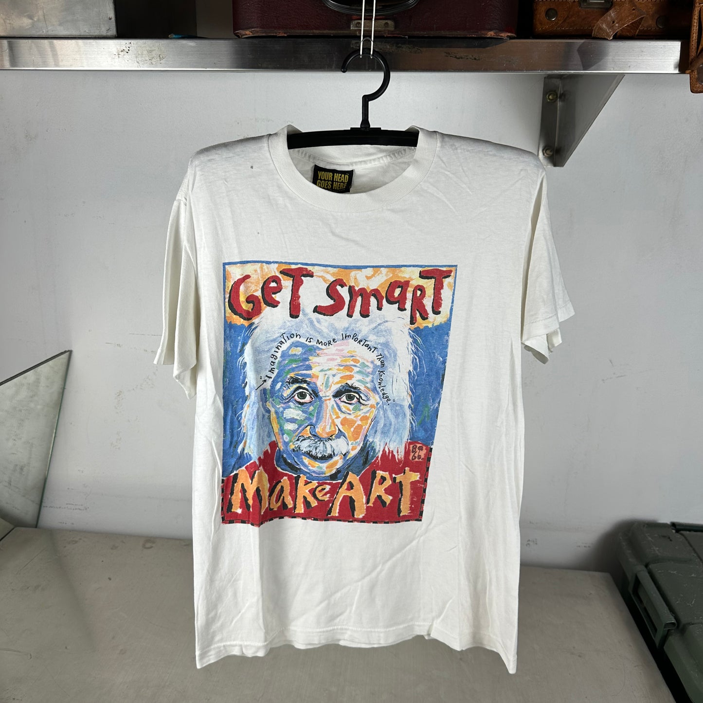 Vintage 90s Fred Babb Albert Einstein Get Smart Make Art Single Stitch T-Shirt