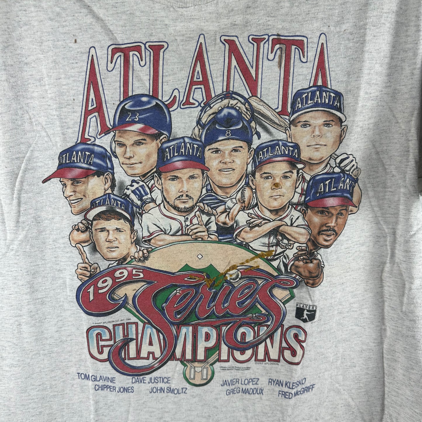Vintage 1995 Atlanta Braves MLB Series Champions Caricature Single Stitch T-shirt