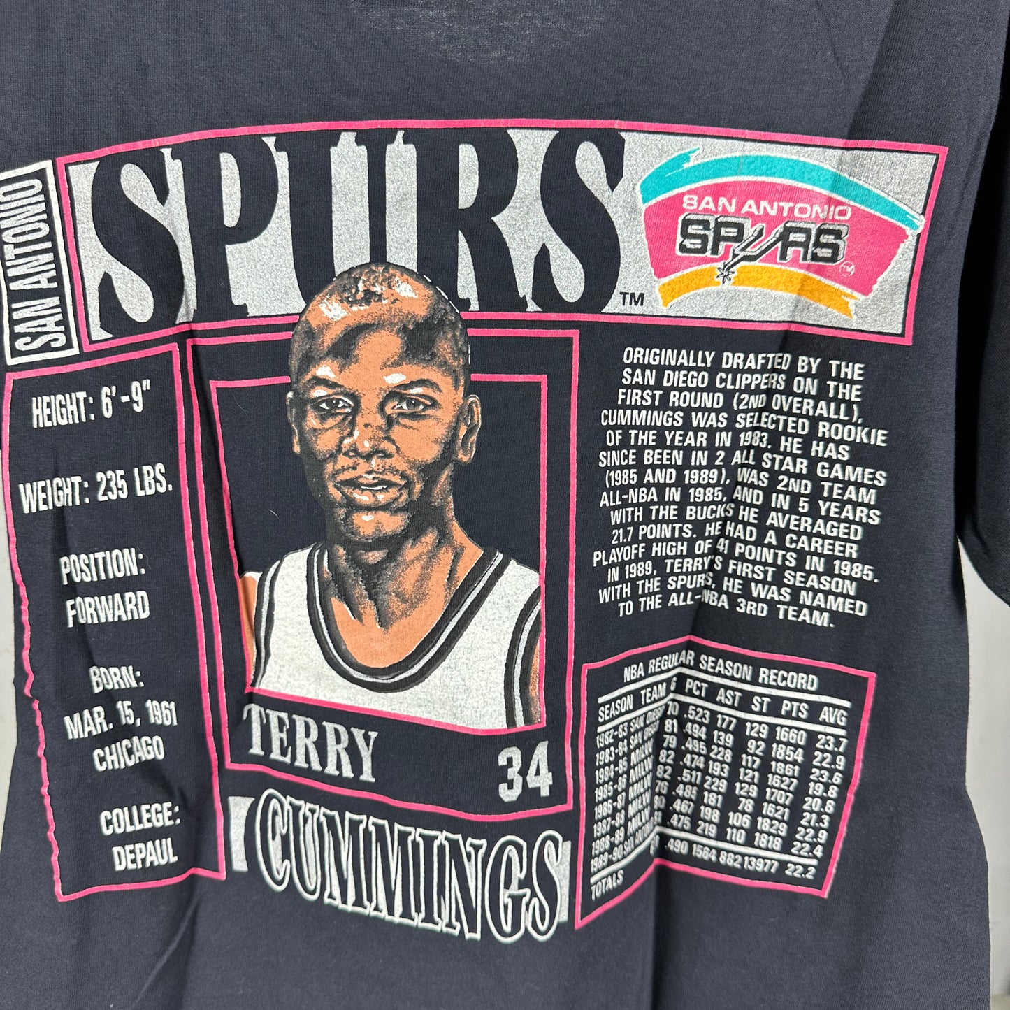 Vintage 90s Terry Cummings San Antonio Spurs NBA Nutmeg T-Shirt