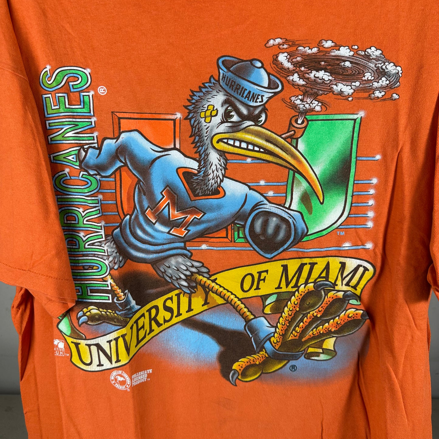 Vintage 90s Miami Hurricanes NCAA Mascot Graphic T-Shirt