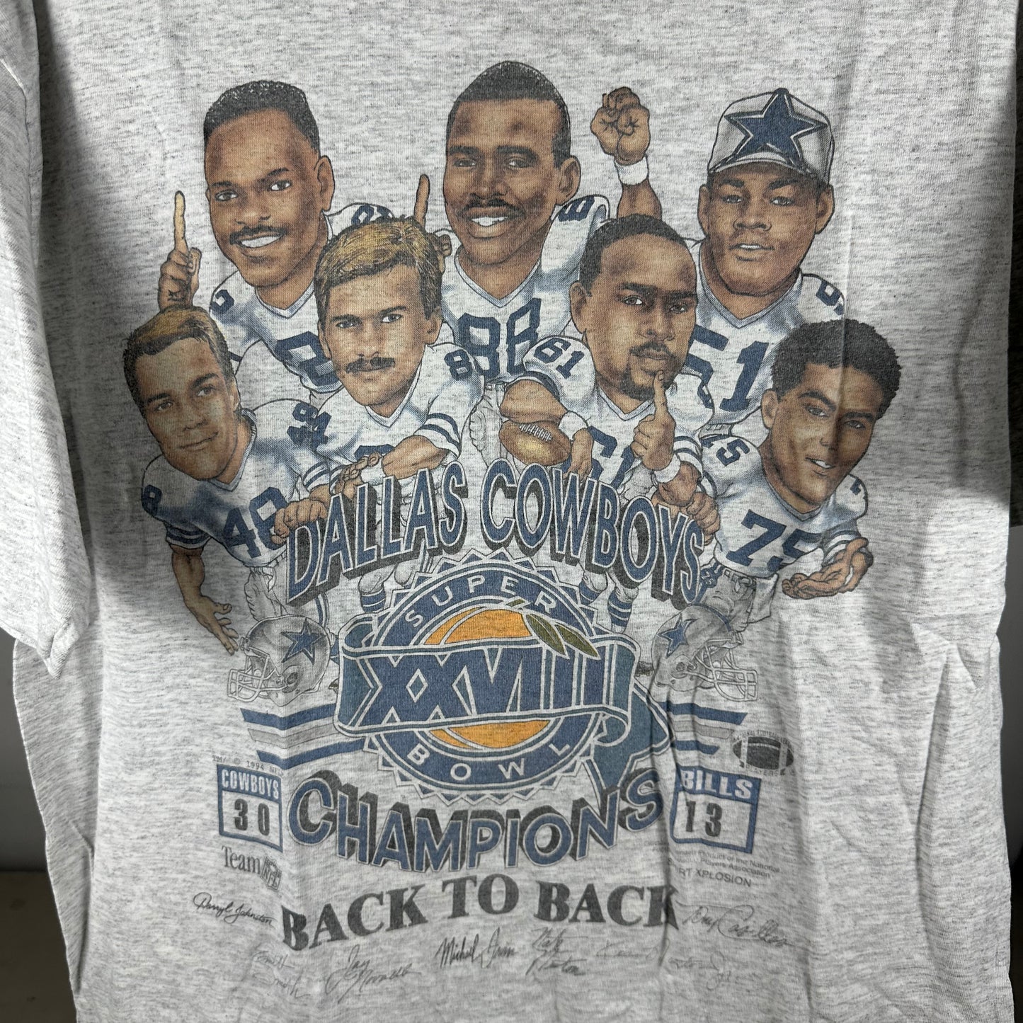 Vintage 1994 Dallas Cowboys NFL Back to Back Champions Caricature T-Shirt