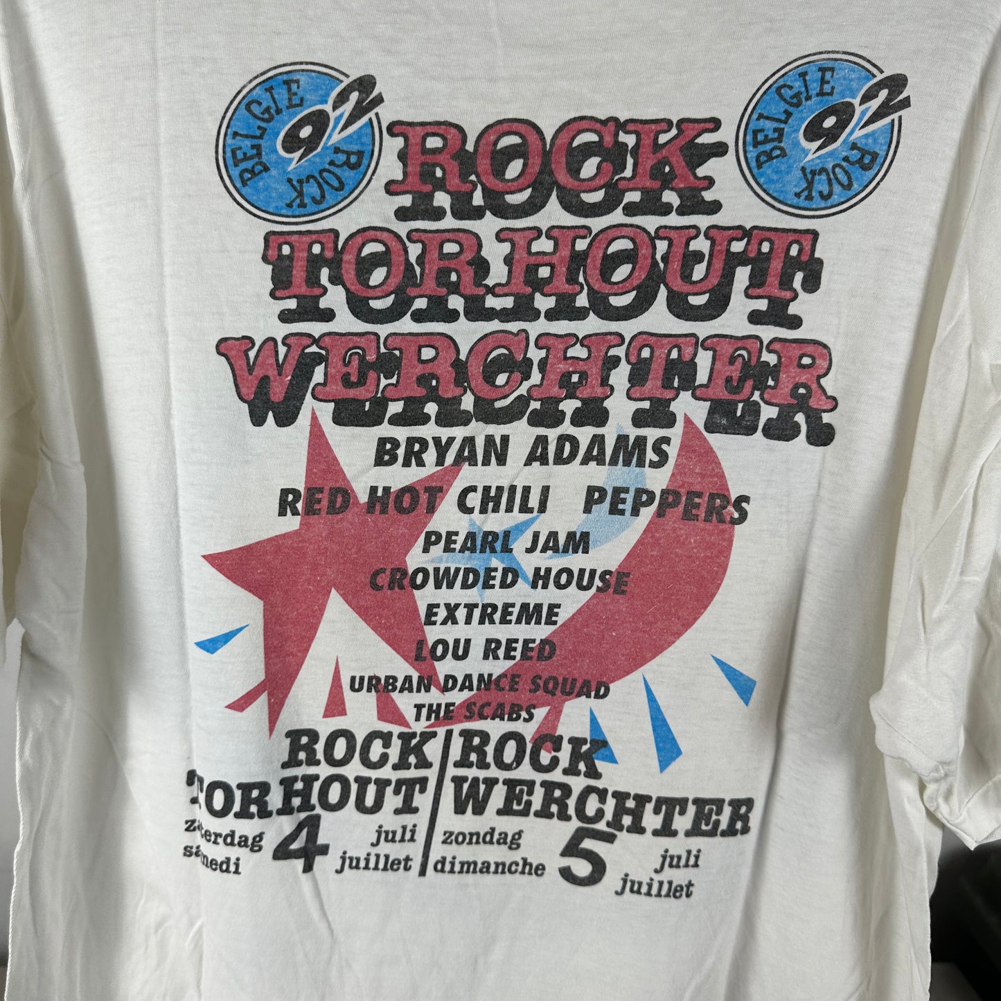 Vintage 1992 Red Hot Chilli Peppers Pearl Jam Torhout Werchter Concert T-Shirt