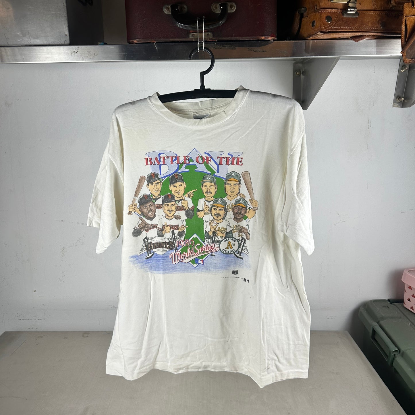 Vintage 1989 MLB World Series Battle of the Bay Caricature Athletics VS Giants T-shirt
