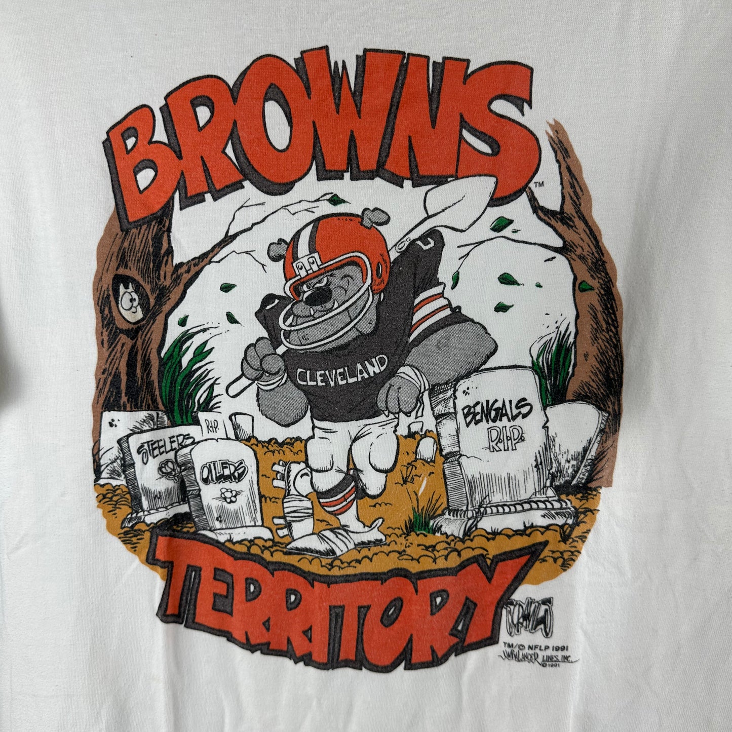 Vintage 1991 Cleveland Browns Territory NFL Mascot Graphic T-shirt