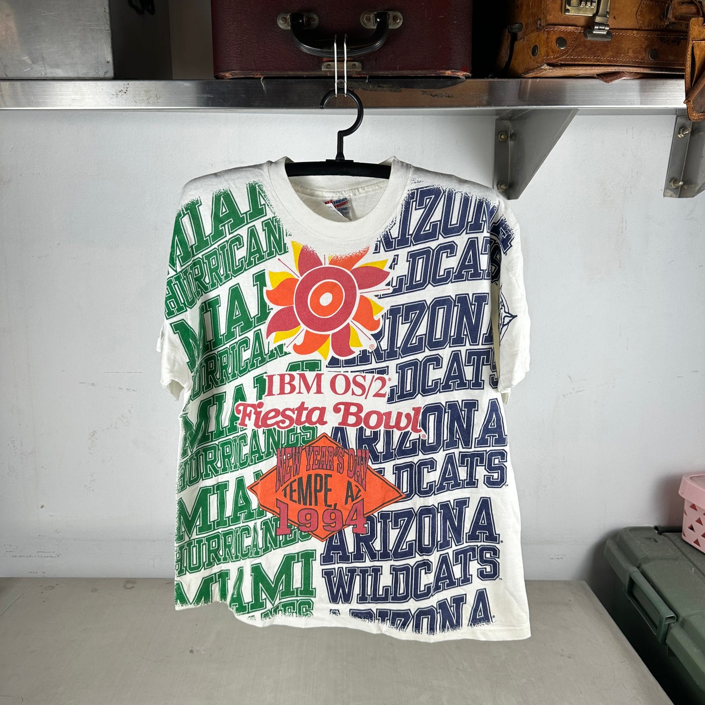 Vintage 1994 NCAA Fiesta Bowl Miami Hurricanes VS Kentucky Wildcats AOP T-shirt