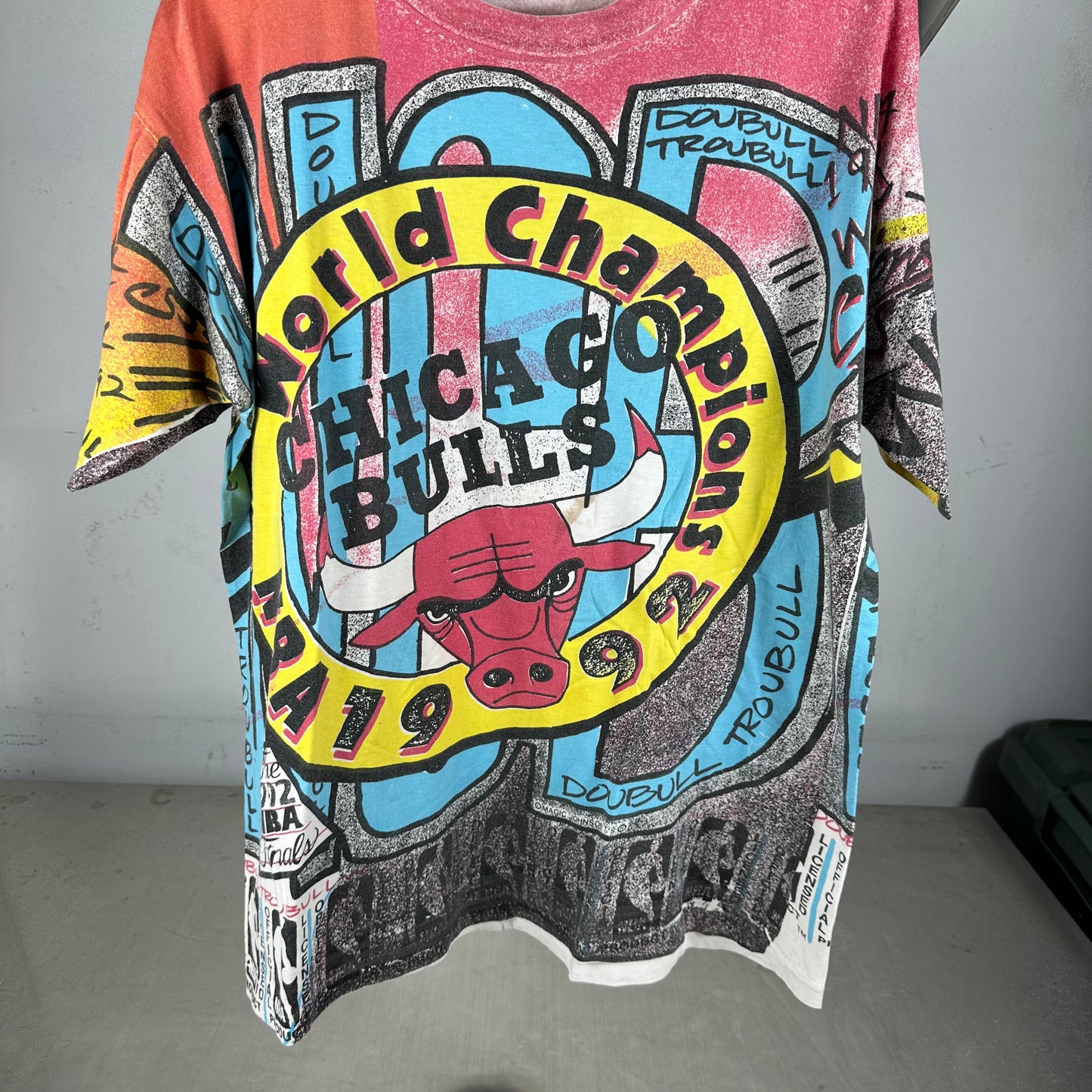 Vintage 1992 Chicago Bulls NBA World Champions AOP Single Stitch T-Shirt