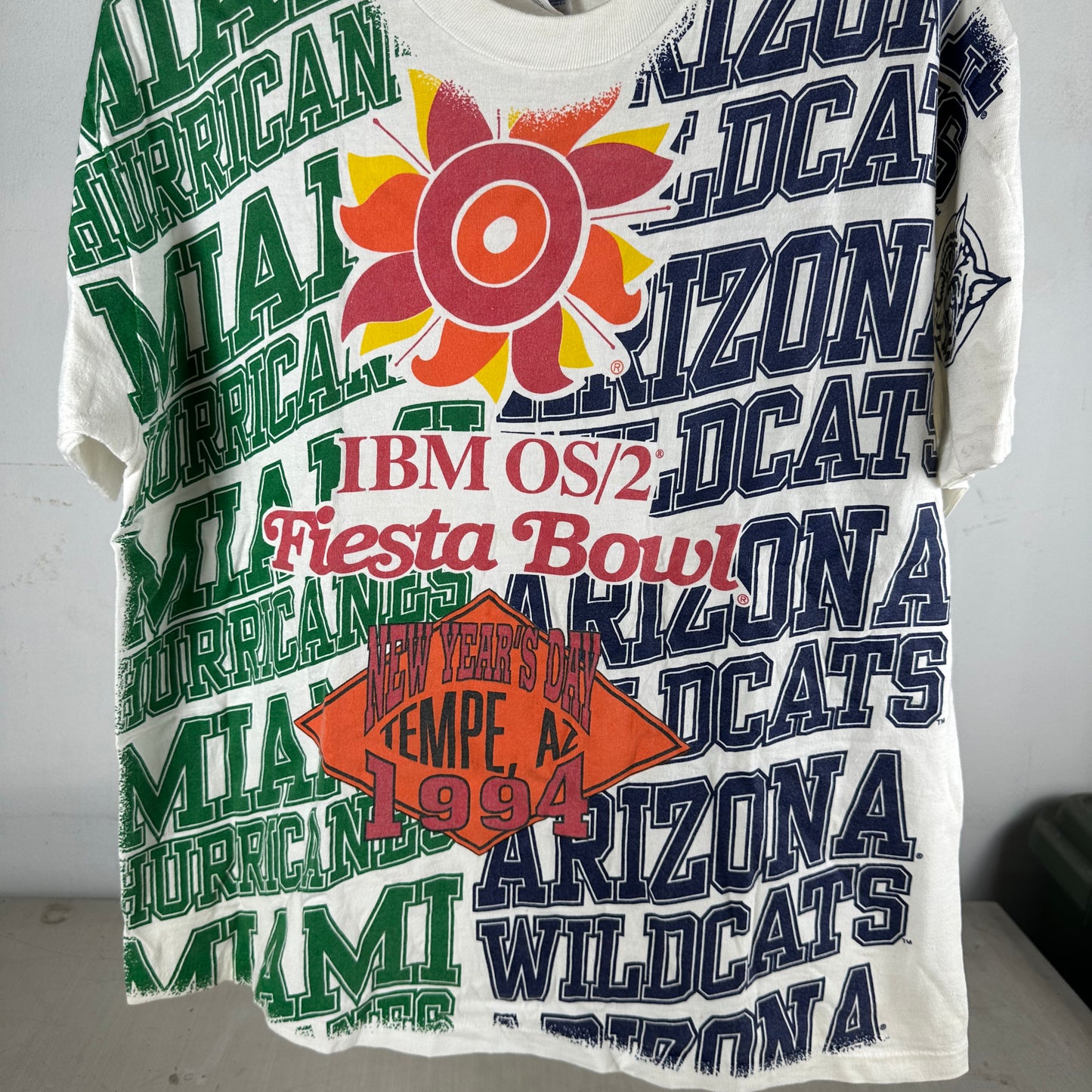 Vintage 1994 NCAA Fiesta Bowl Miami Hurricanes VS Kentucky Wildcats AOP T-shirt