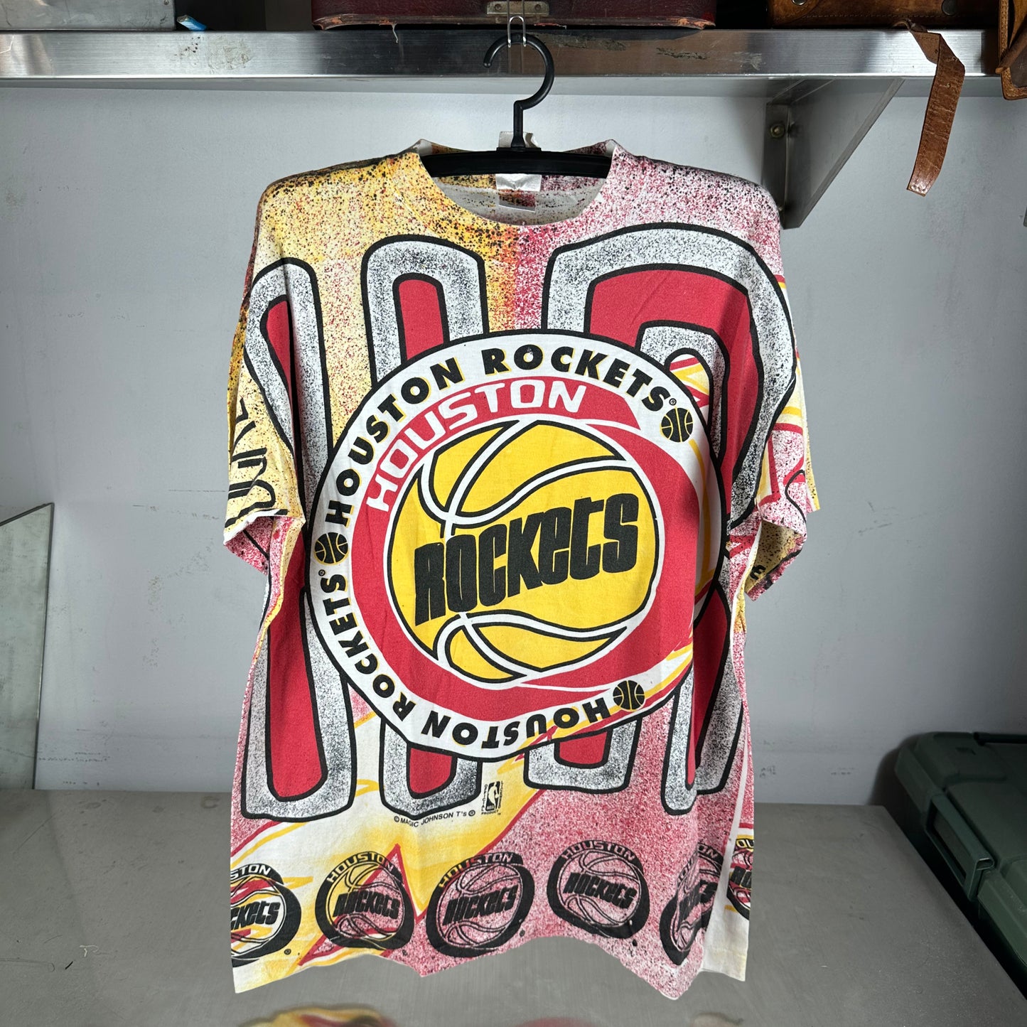Vintage 90s Houston Rockets Basketball NBA AOP Single Stitch T-Shirt
