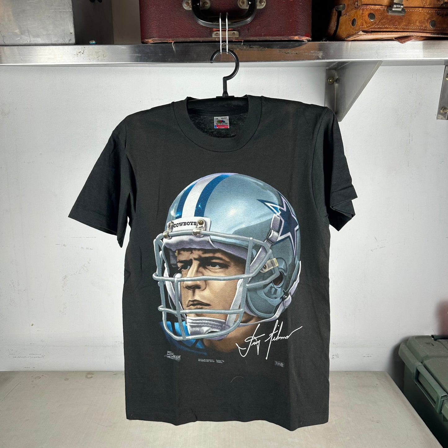 Vintage 1991 Troy Aikman Dallas Cowboys NFL Big Face Graphic T-shirt