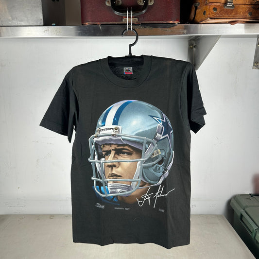 Vintage 1991 Troy Aikman Dallas Cowboys NFL Big Face Graphic T-shirt