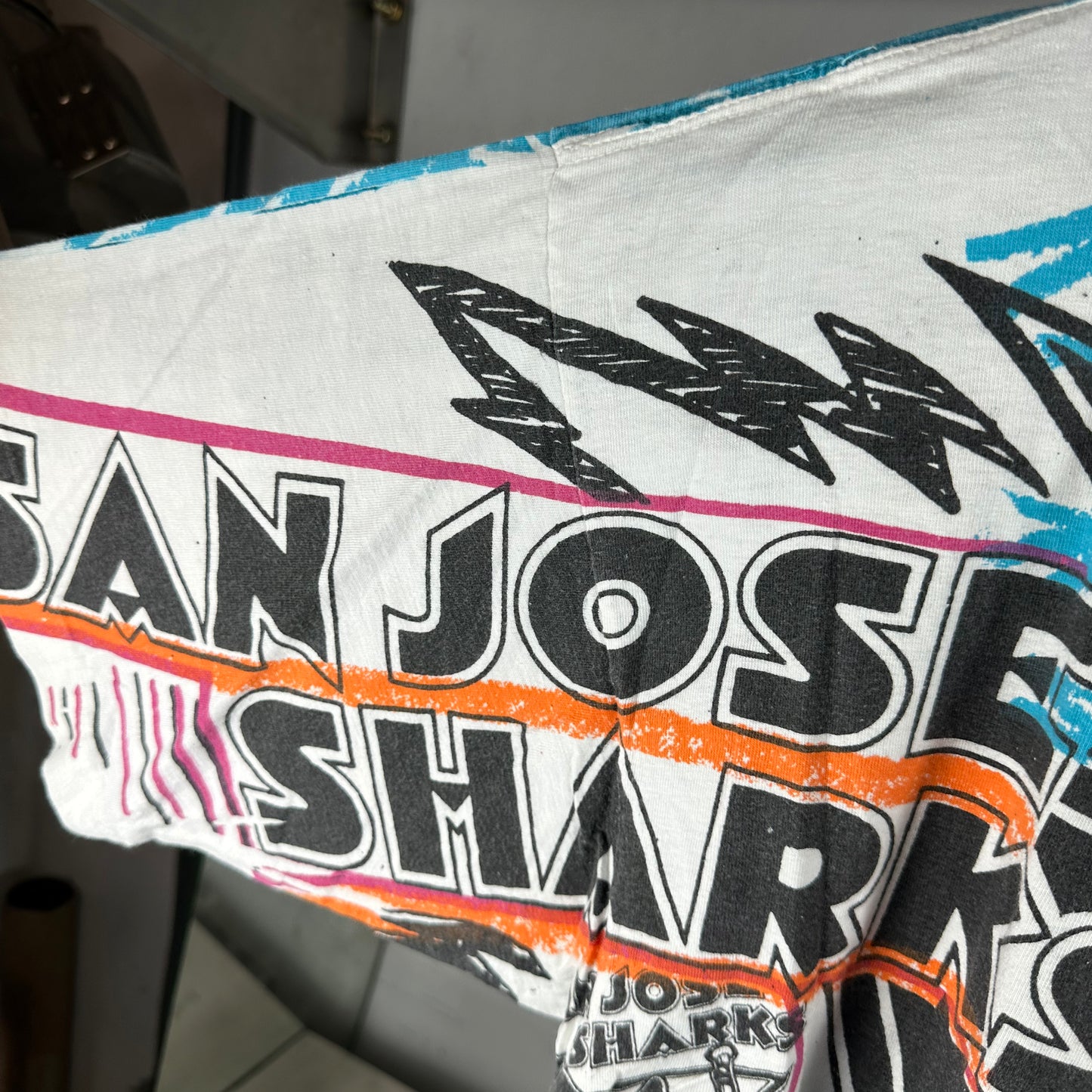 Vintage 1991 San Jose Sharks Hockey NHL AOP Single Stitch T-Shirt