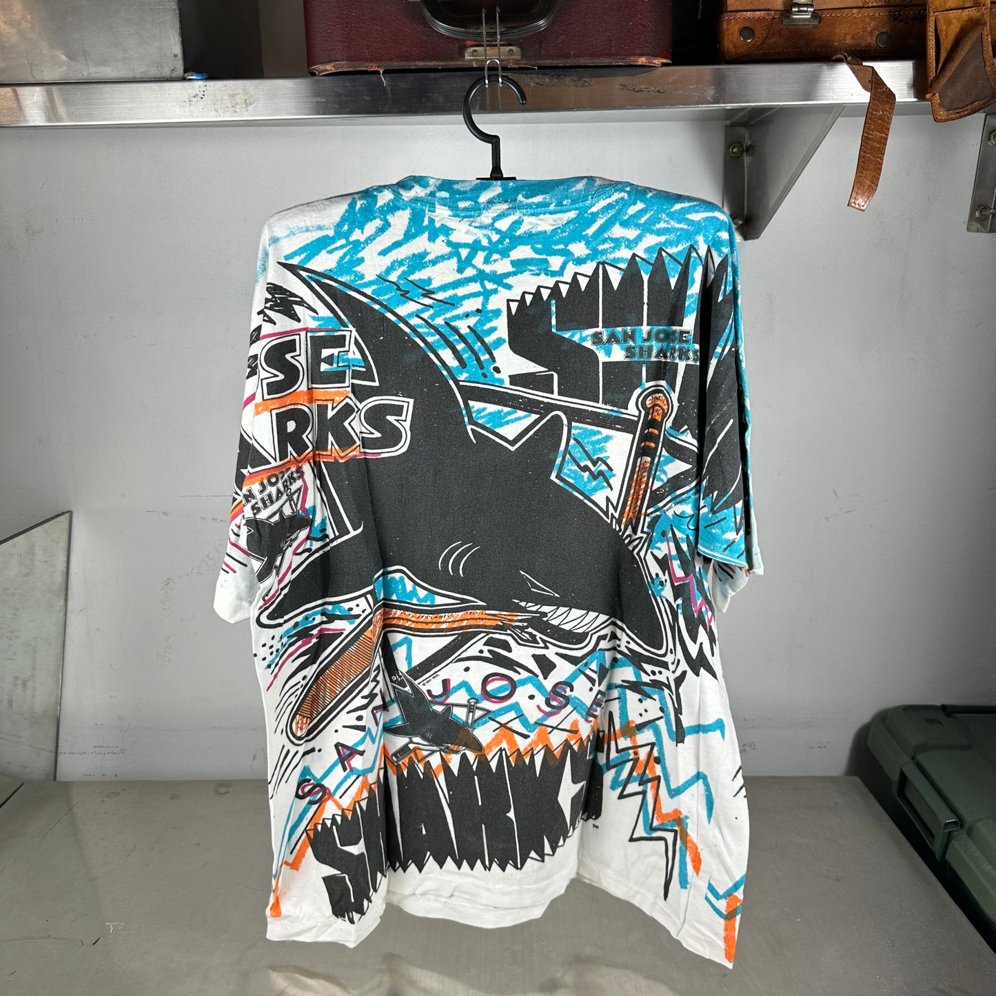 Vintage 1991 San Jose Sharks Hockey NHL AOP Single Stitch T-Shirt