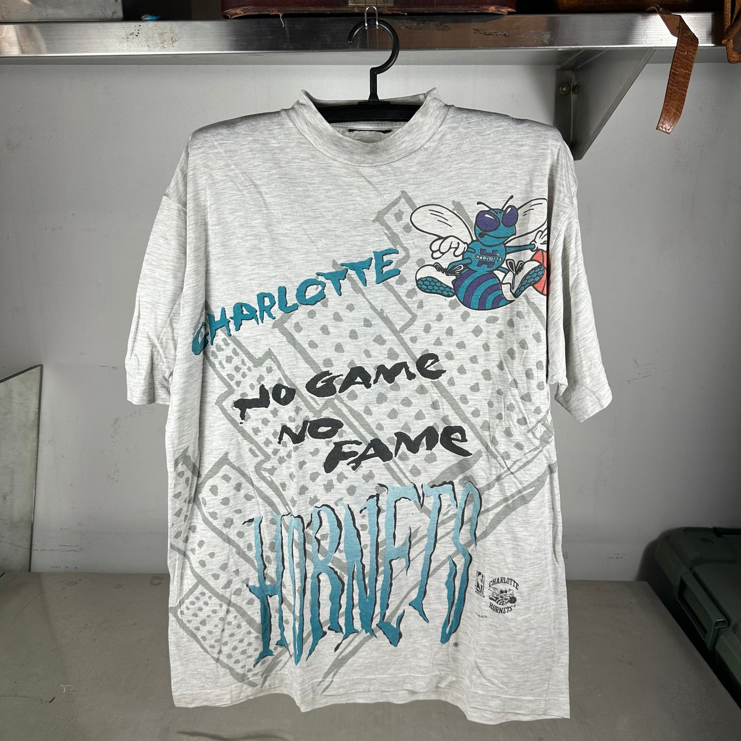 Vintage 90s Charlotte Hornets Basketball NBA No Game No Fame Graphic T-Shirt