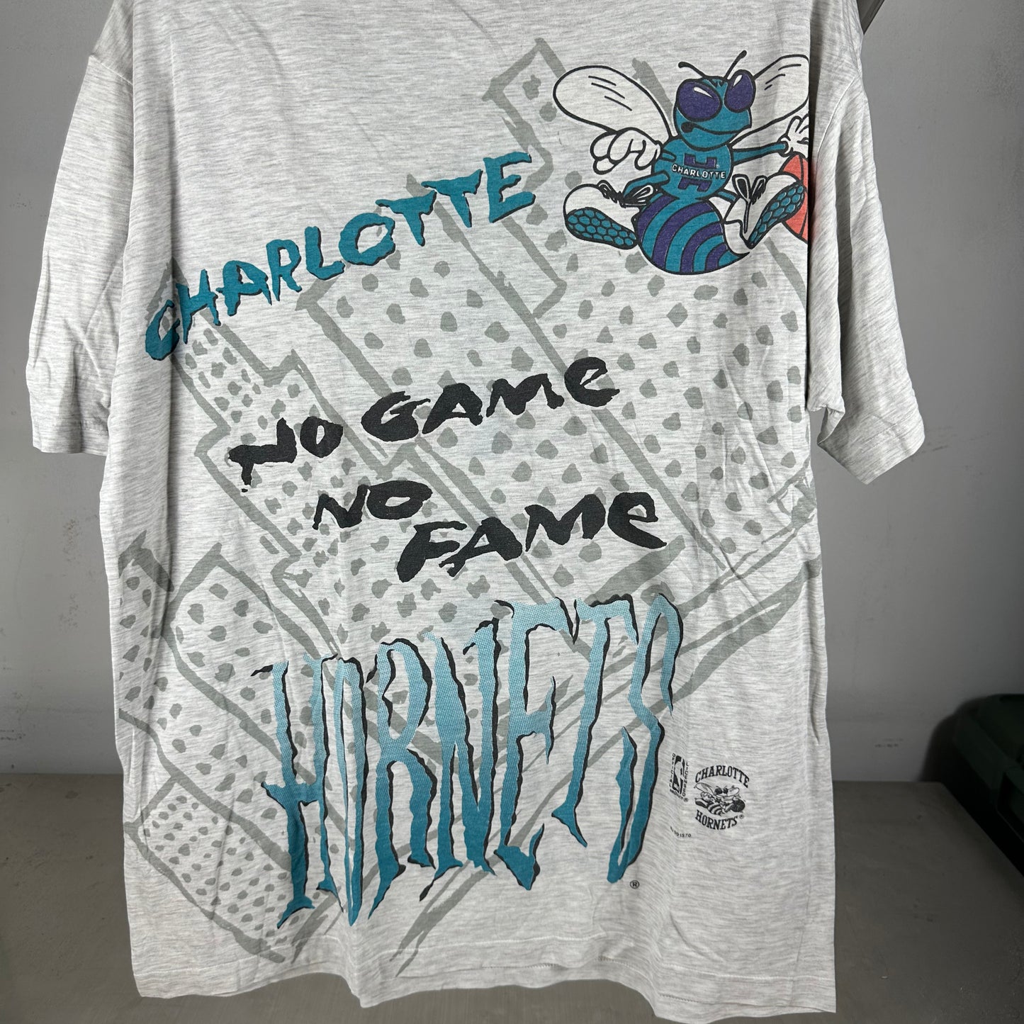 Vintage 90s Charlotte Hornets Basketball NBA No Game No Fame Graphic T-Shirt