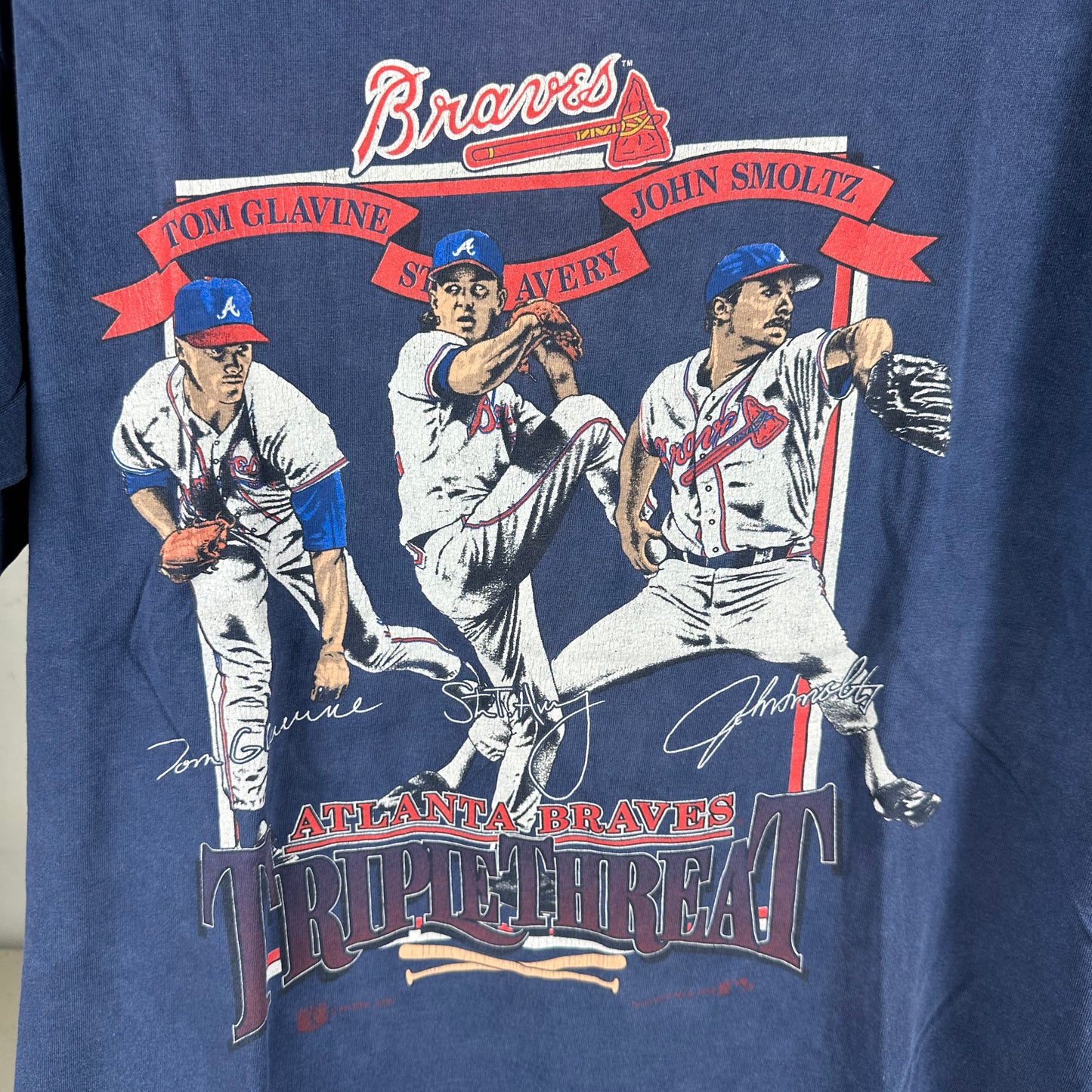 Vintage 90s Atlanta Braves Triple Threat MLB Nutmeg Single Stitch T-Shirt