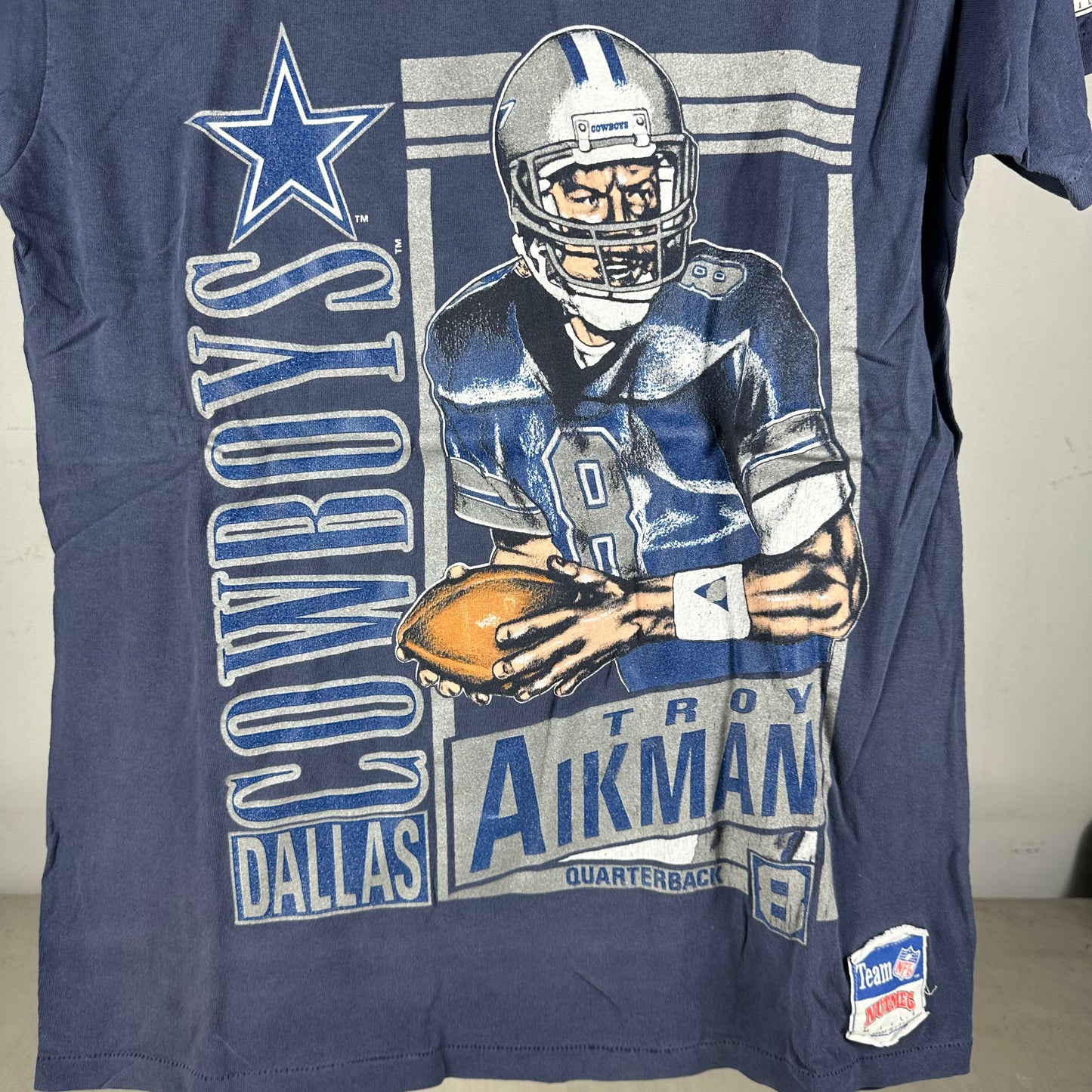 Vintage 90s Troy Aikman Dallas Cowboys NFL Nutmeg Single Stitch T-Shirt
