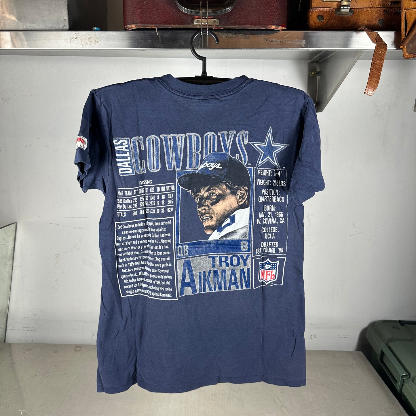 Vintage 90s Troy Aikman Dallas Cowboys NFL Nutmeg Single Stitch T-Shirt