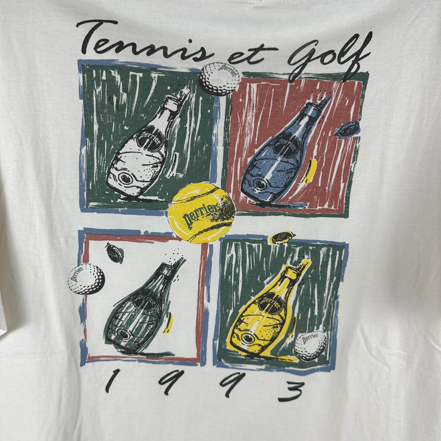Vintage 1993 Perrier Water Tennis et Golf Promo Single Stitch Disstressed T-Shirt