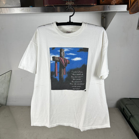 Vintage 90s I Asked Jesus How Much Do You Love Me? Cross Religious T-Shirt
