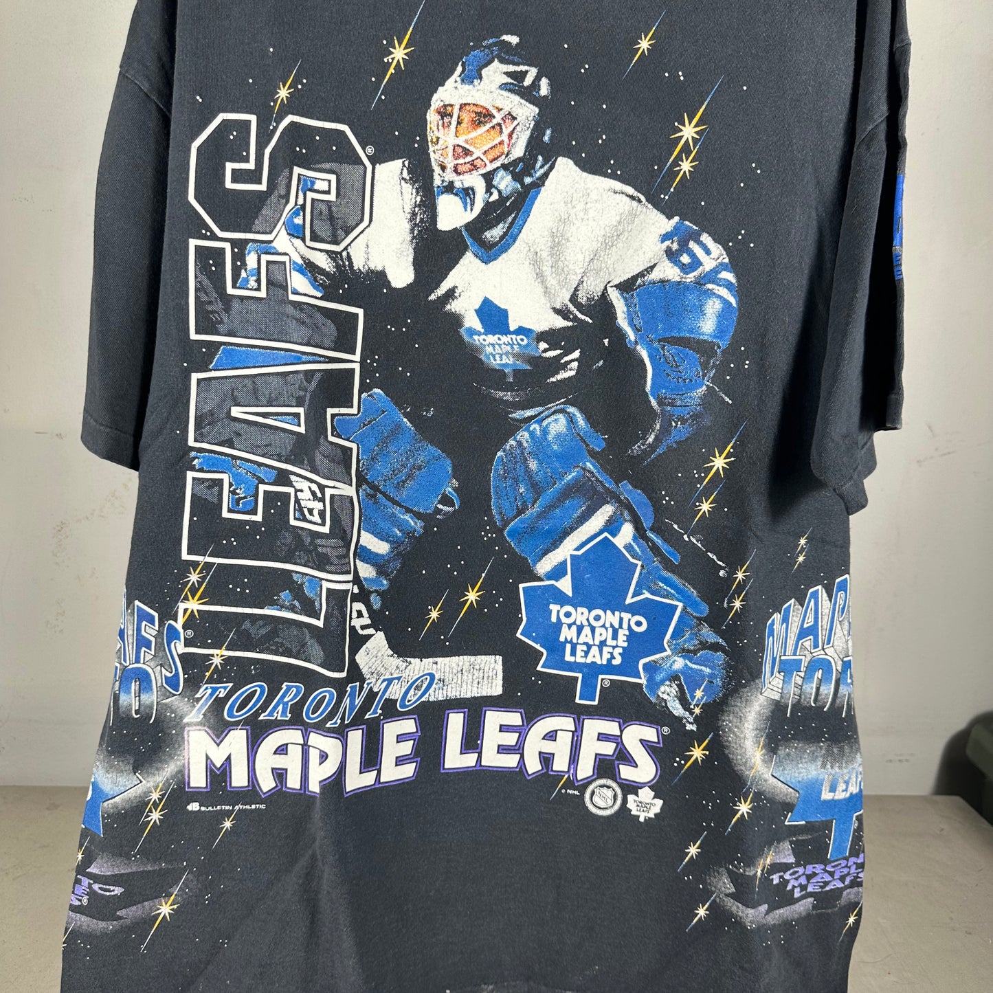 Vintage 90s Toronto Maple Leafs Bulletin Athletic NHL AOP Single Stitch T-Shirt