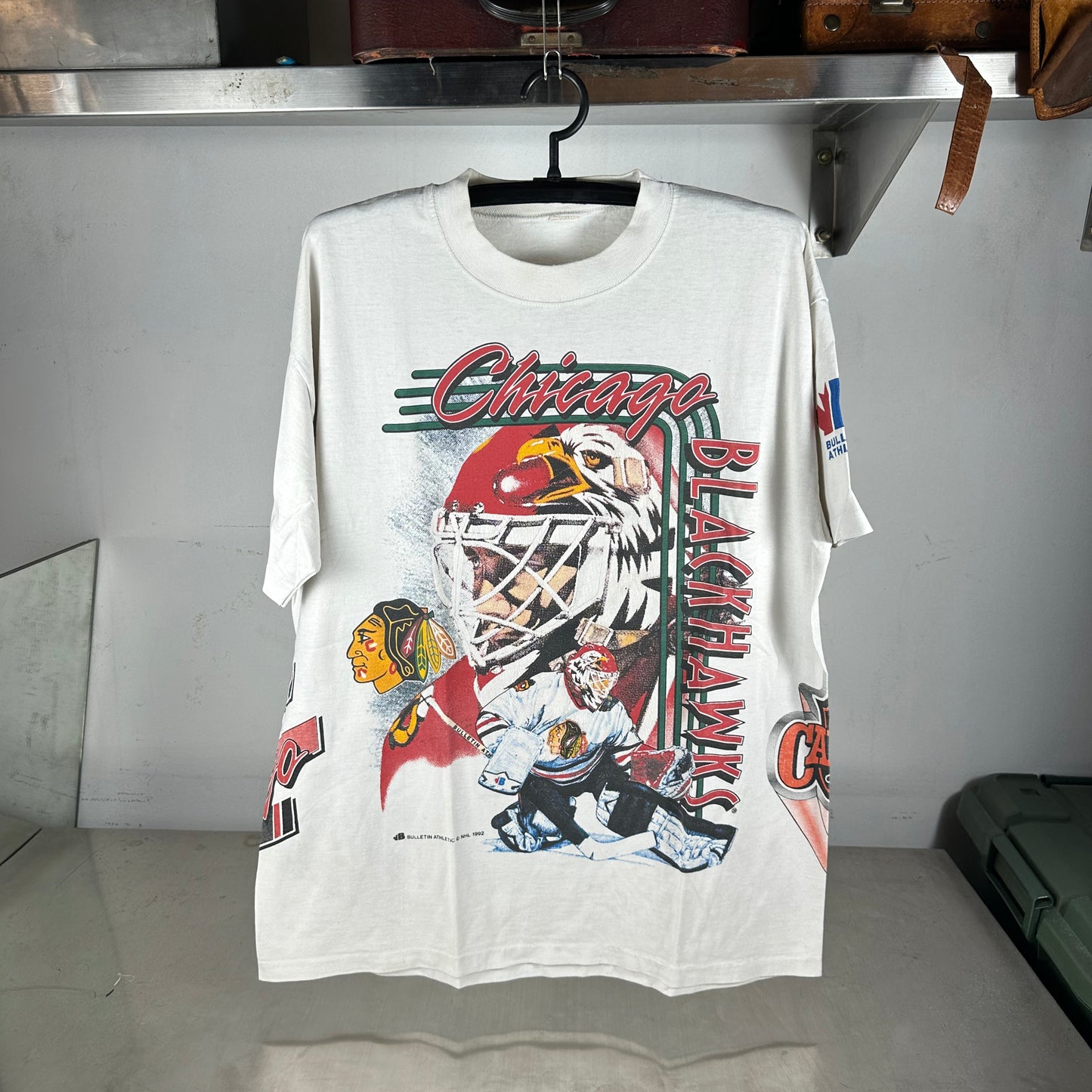 Vintage 1992 Chicago Blackhawks NHL Bulletin Athletic AOP Single Stitch T-Shirt