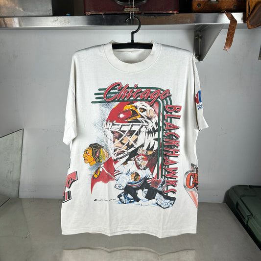 Vintage 1992 Chicago Blackhawks NHL Bulletin Athletic AOP Single Stitch T-Shirt