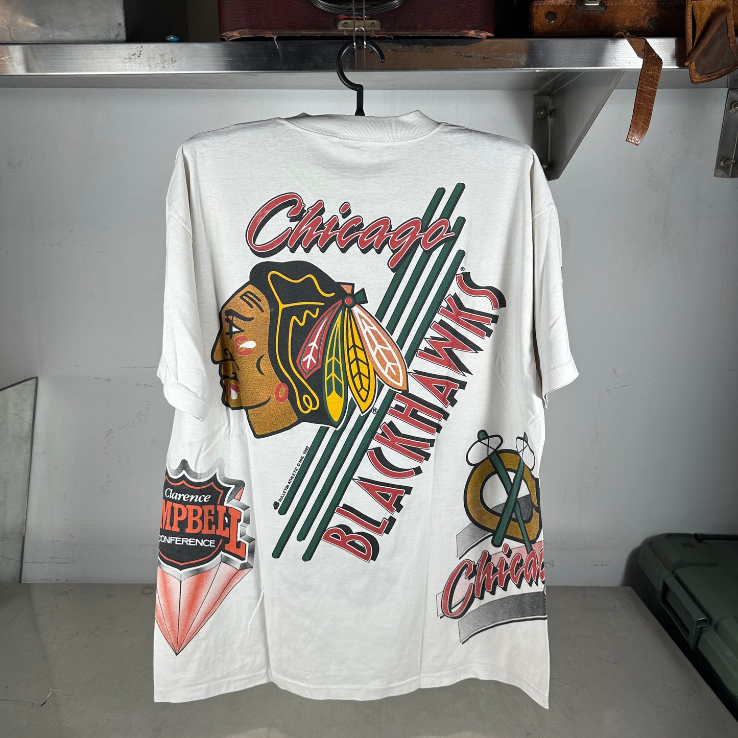 Vintage 1992 Chicago Blackhawks NHL Bulletin Athletic AOP Single Stitch T-Shirt