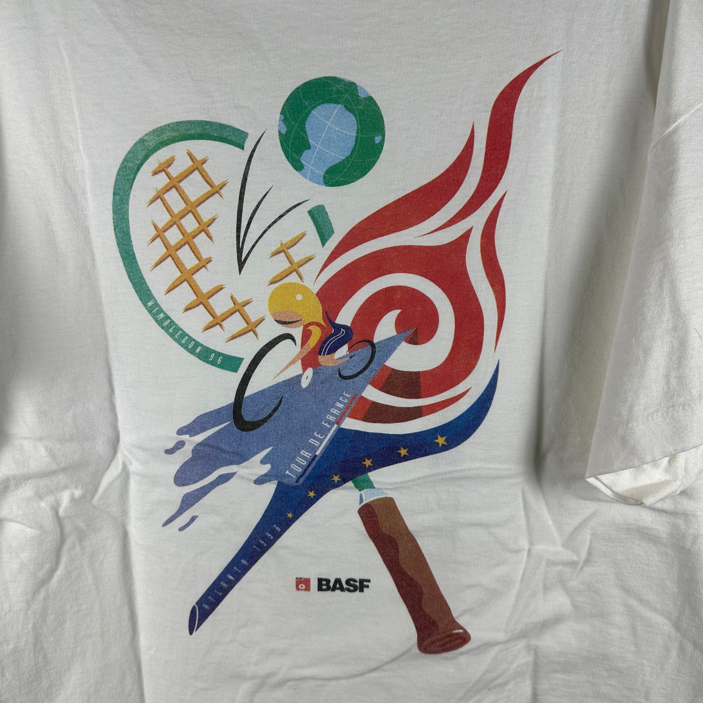 Vintage 1996 BASF Wimbledon Tour De France Tennis Cycling Promo T-Shirt