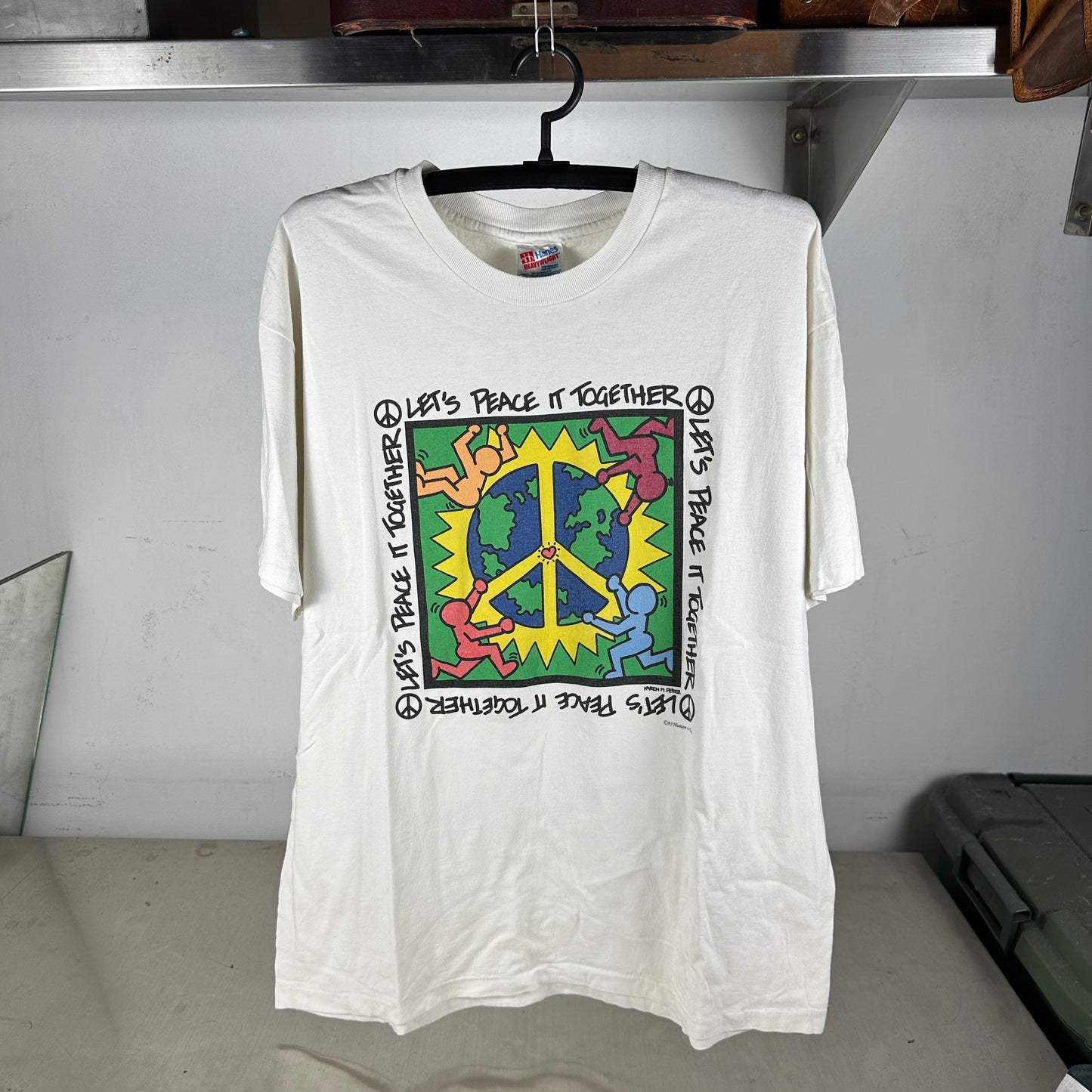 Vintage 1993 Keith Haring Style Let's Peace It Together Single Stitch T-Shirt