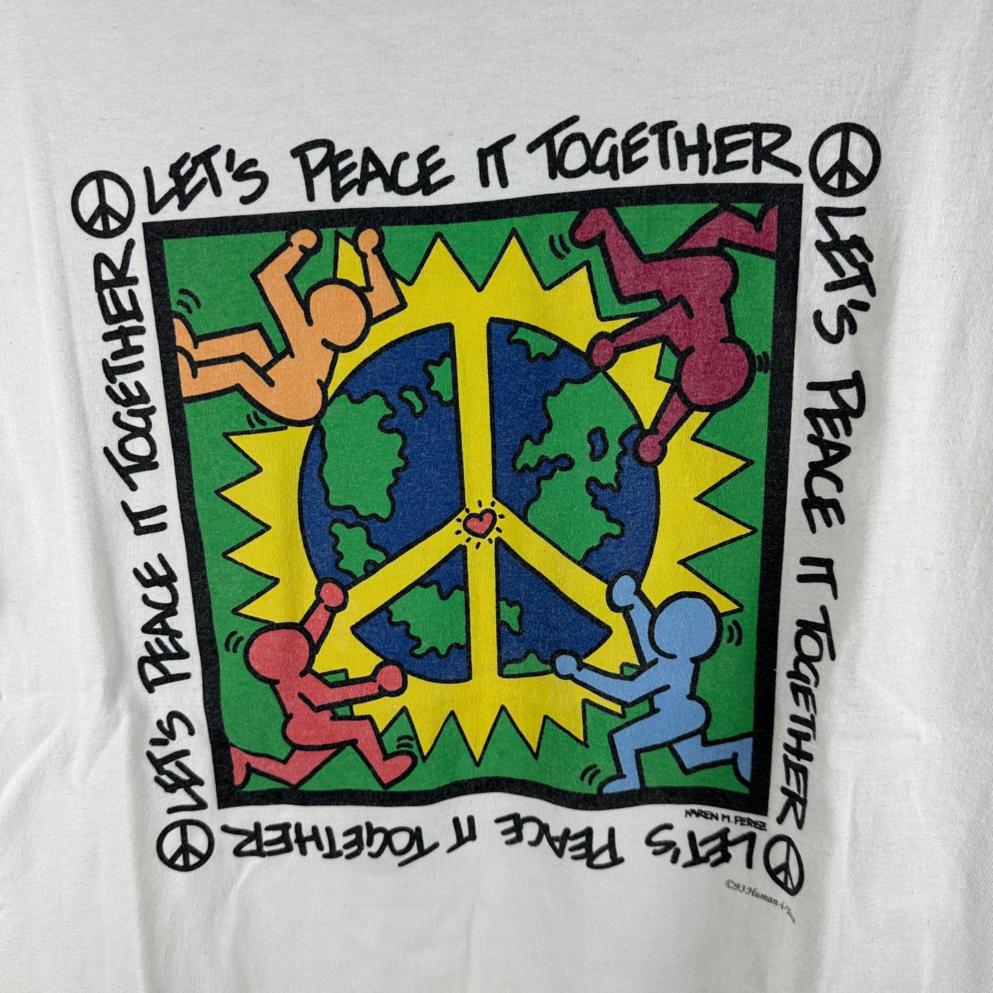 Vintage 1993 Keith Haring Style Let's Peace It Together Single Stitch T-Shirt