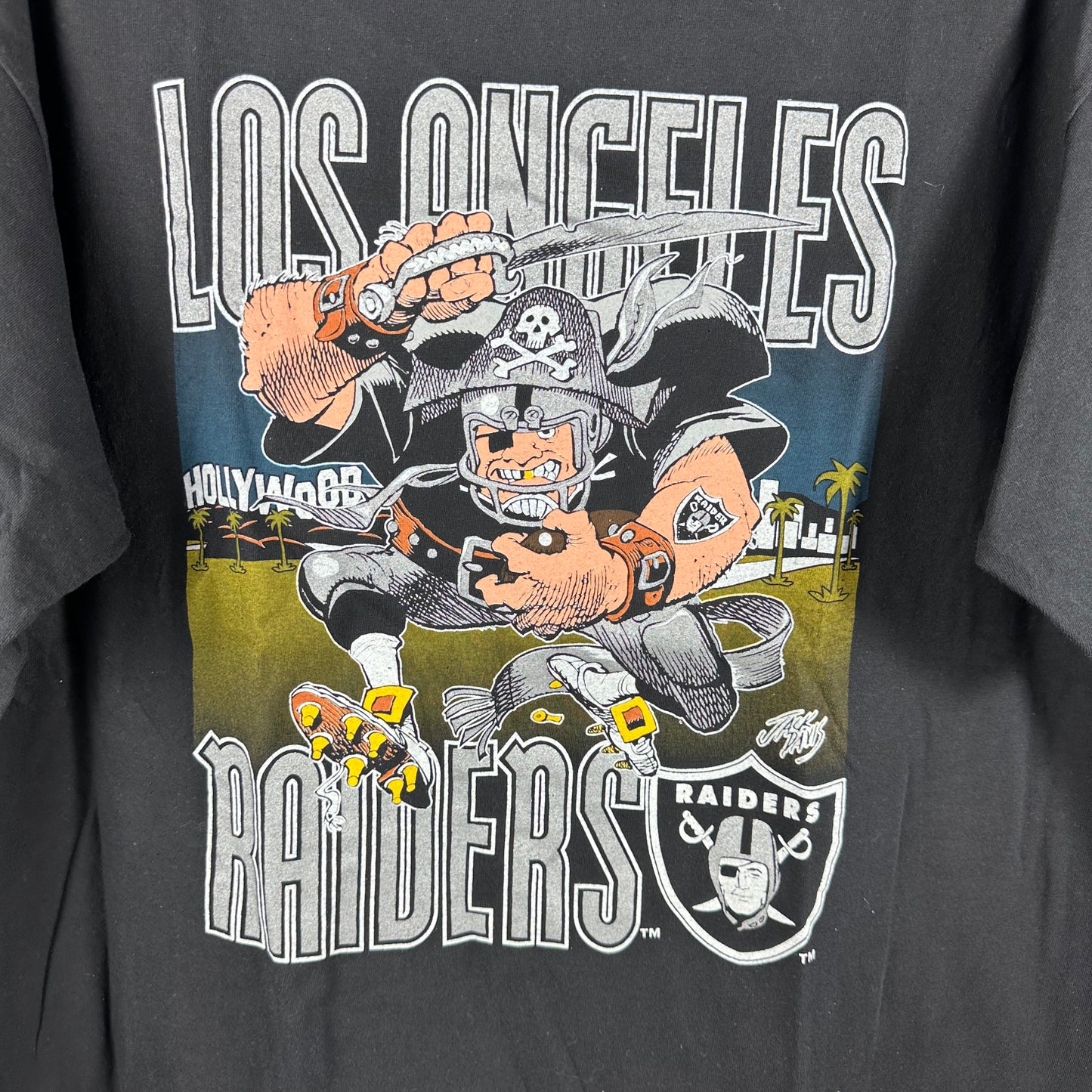 Vintage 90s Los Angeles Raiders Jack Davis NFL Nutmeg Single Stitch T-Shirt