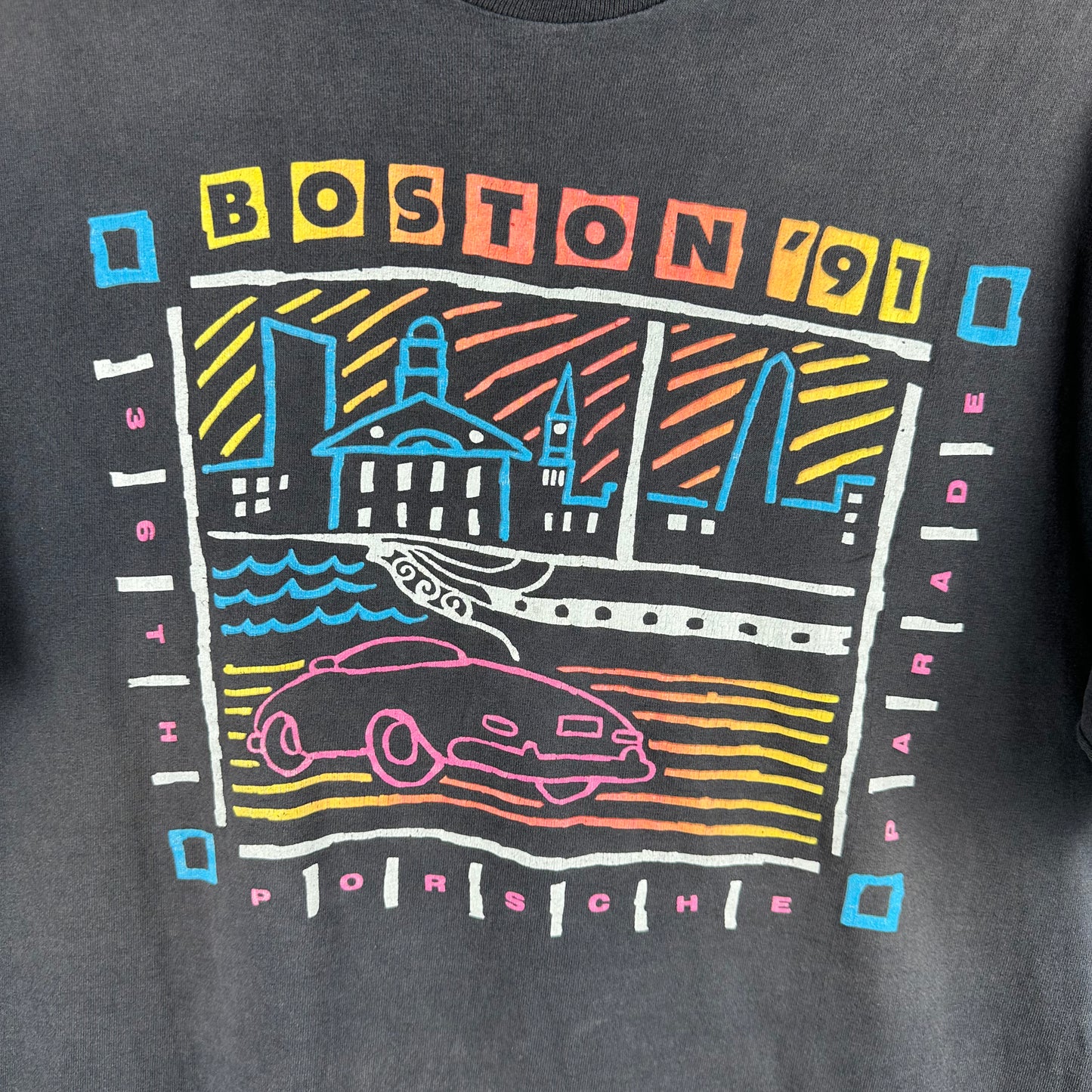 Vintage 1991 Porsche Boston Parade Graphic Single Stitch Faded T-shirt