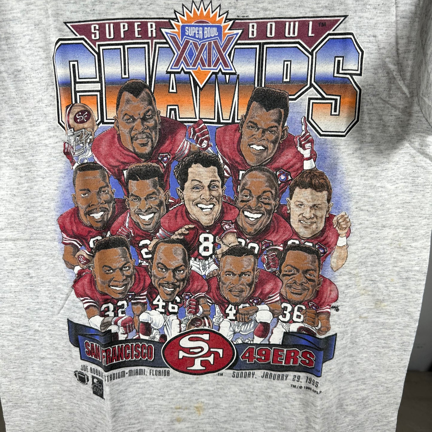 Vintage 1995 San Francisco 49ers NFL Super Bowl Champs Caricature T-Shirt