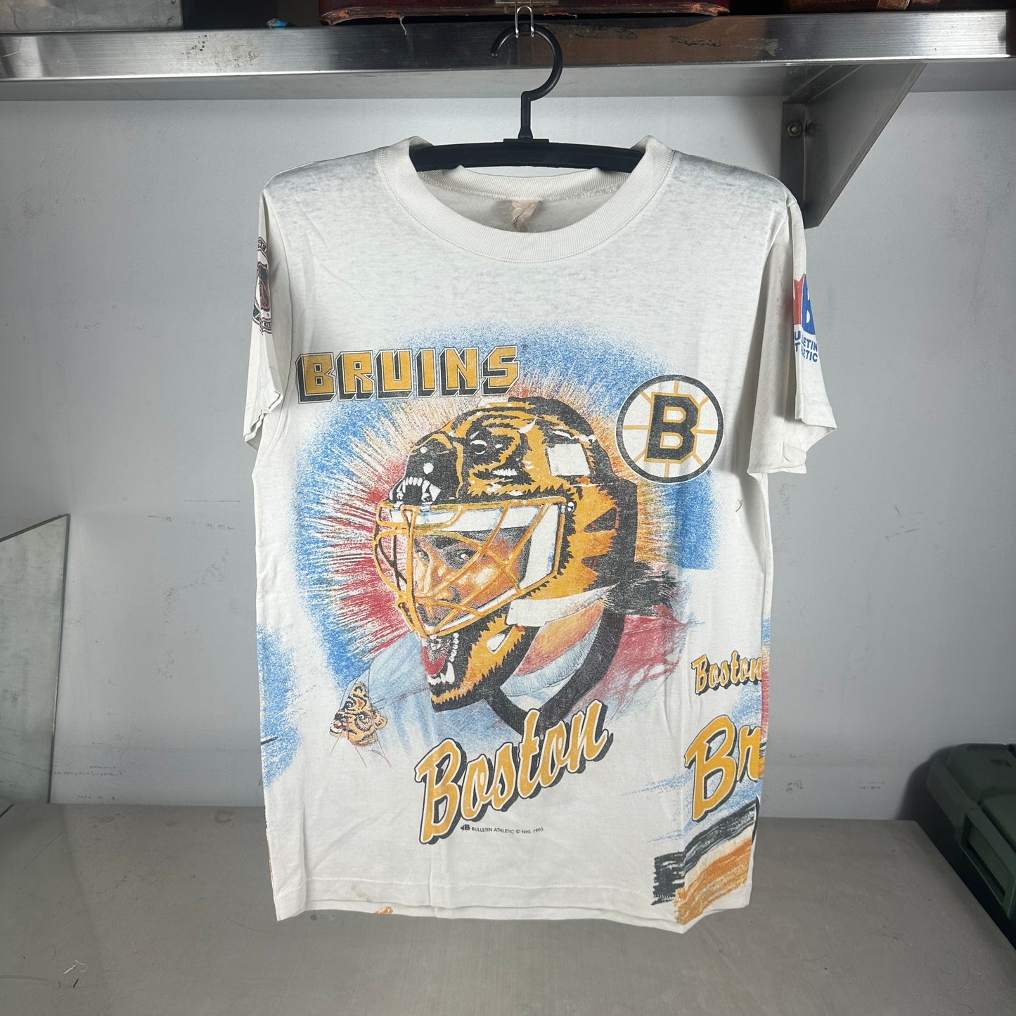 Vintage 1993 Boston Bruins Bulletin Athletic NHL AOP Single Stitch T-Shirt