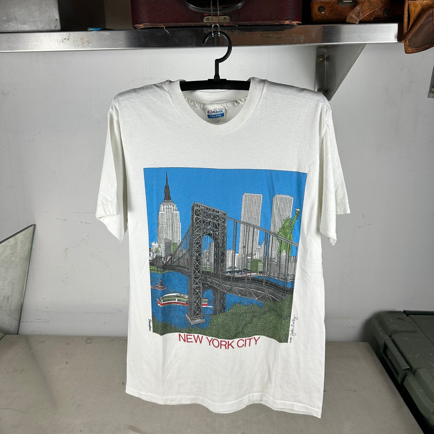 Vintage 1989 New York City NYC John Suchy Artwork Single Stitch T-Shirt