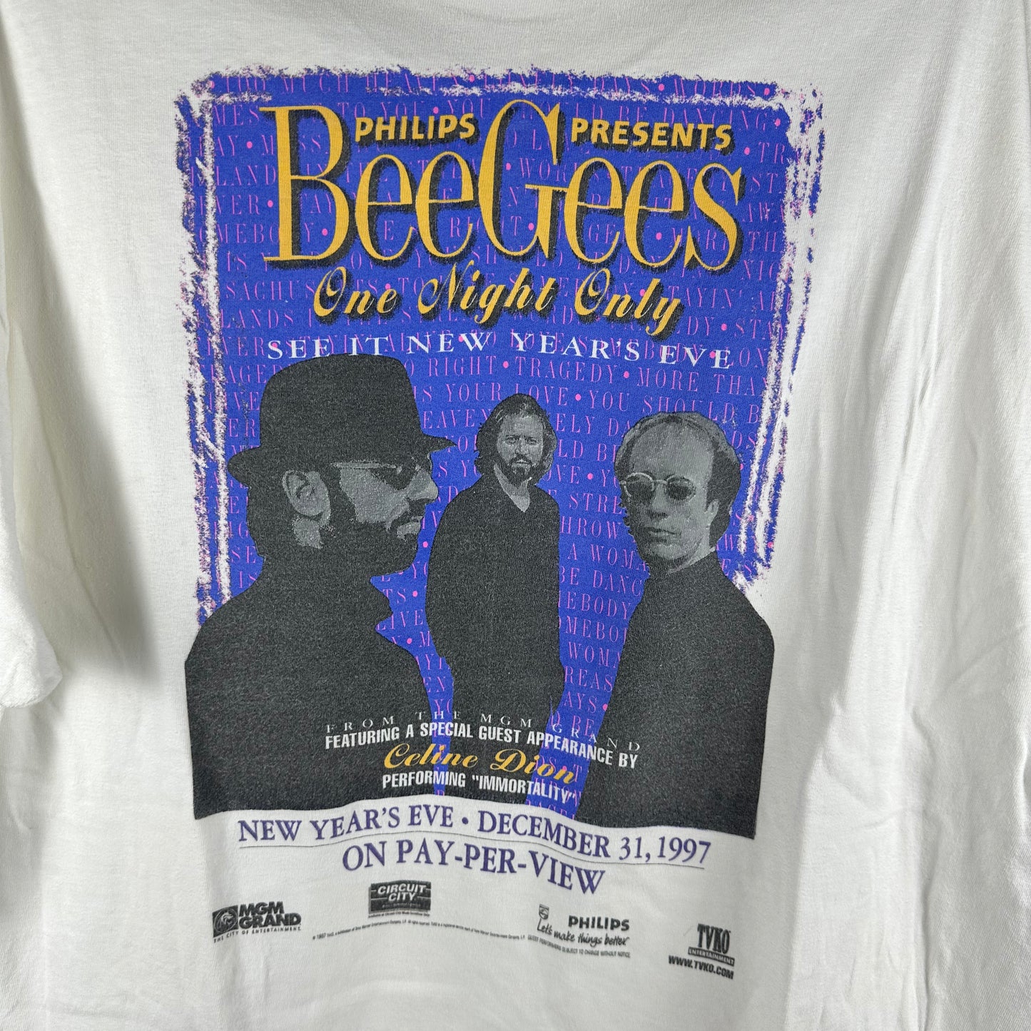 Vintage 1997 Bee Gees One Night Only Celine Dion Concert T-Shirt
