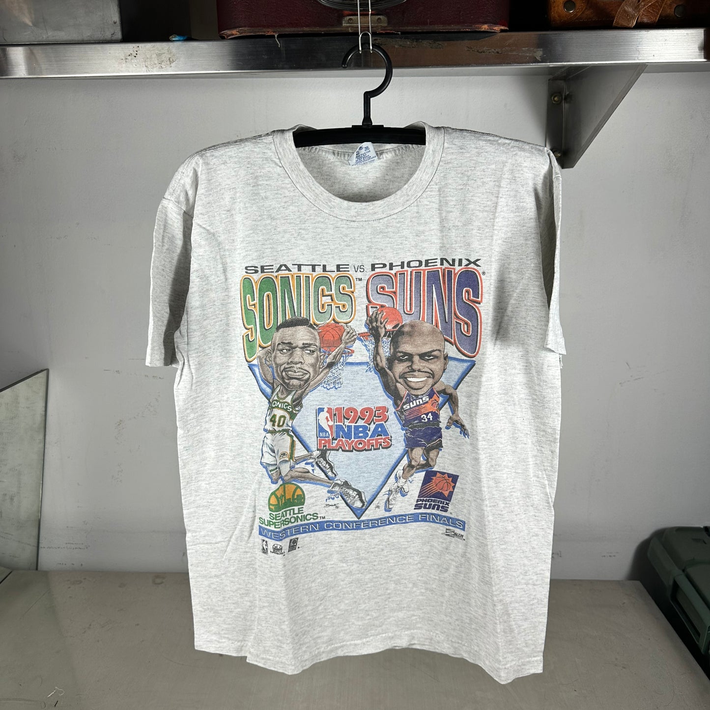 Vintage 1993 NBA Playoffs Supersonics VS Suns Caricature Salem Sportswear T-Shirt
