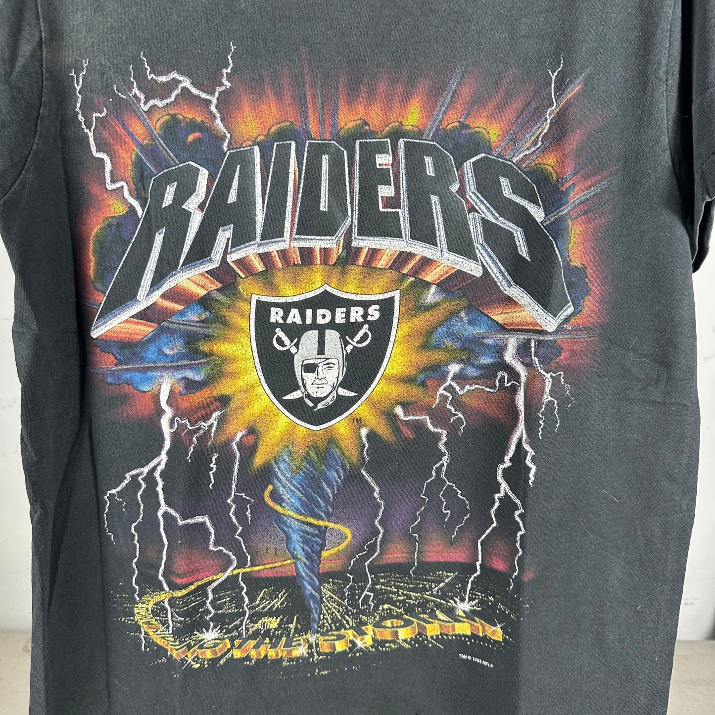 Vintage 1993 Los Angeles Raiders Storm Lightning NFL Graphic Single Stitch T-Shirt