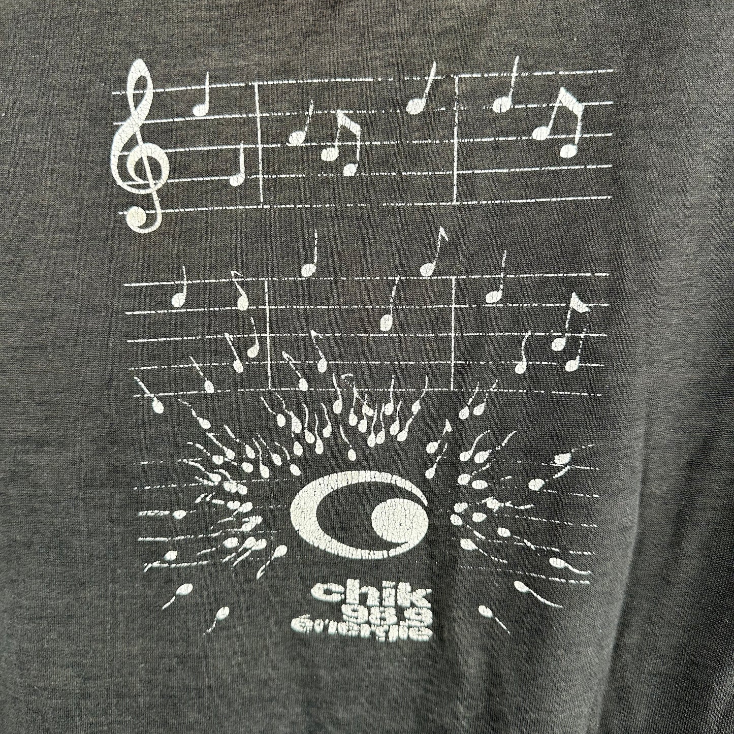 Vintage 90s Music Notes Sperm Humor Chik 98.9 Graphic Single Stitch T-shirt