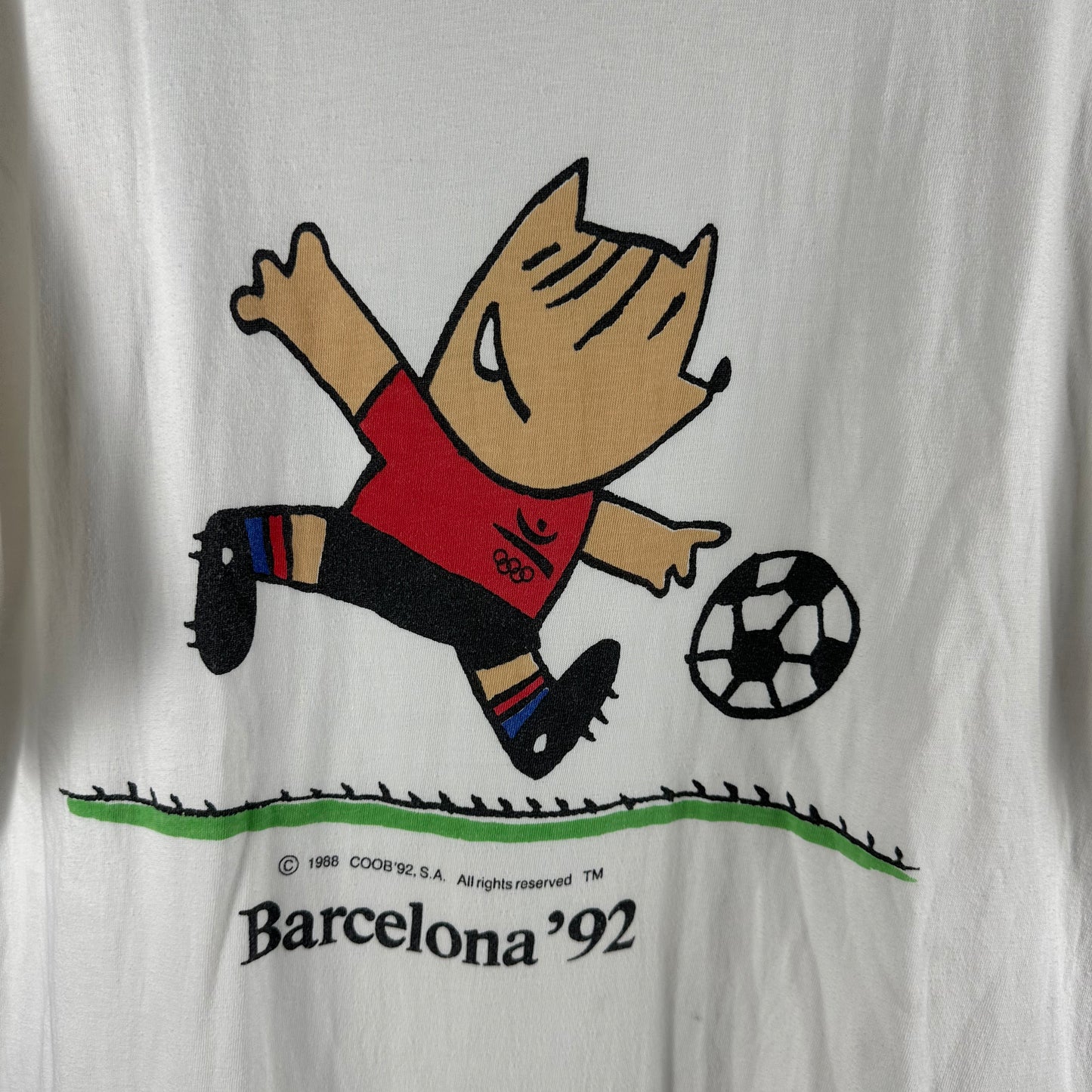 Vintage 1992 Barcelona Olympics Cobi Mascot Soccer Graphic T-shirt