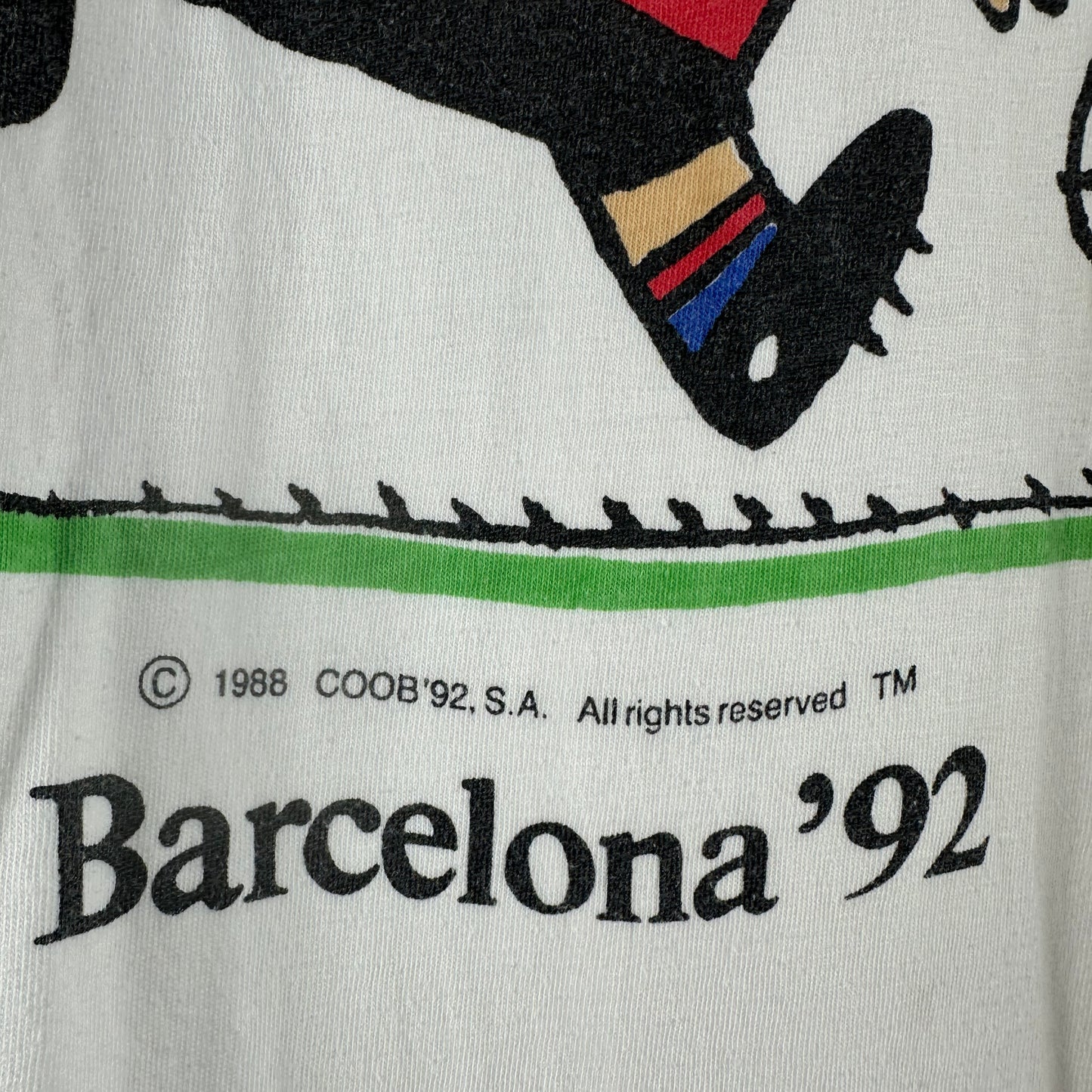 Vintage 1992 Barcelona Olympics Cobi Mascot Soccer Graphic T-shirt