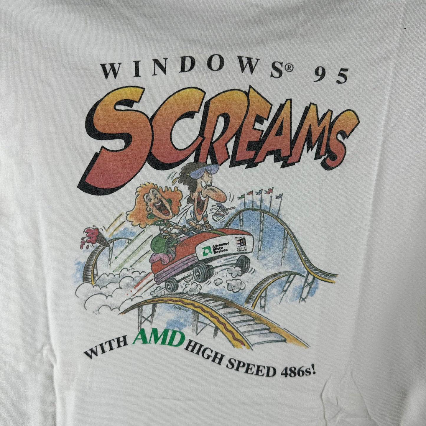 Vintage 1995 Microsoft Windows 95 Screams Artwork Promo Single Stitch T-shirt
