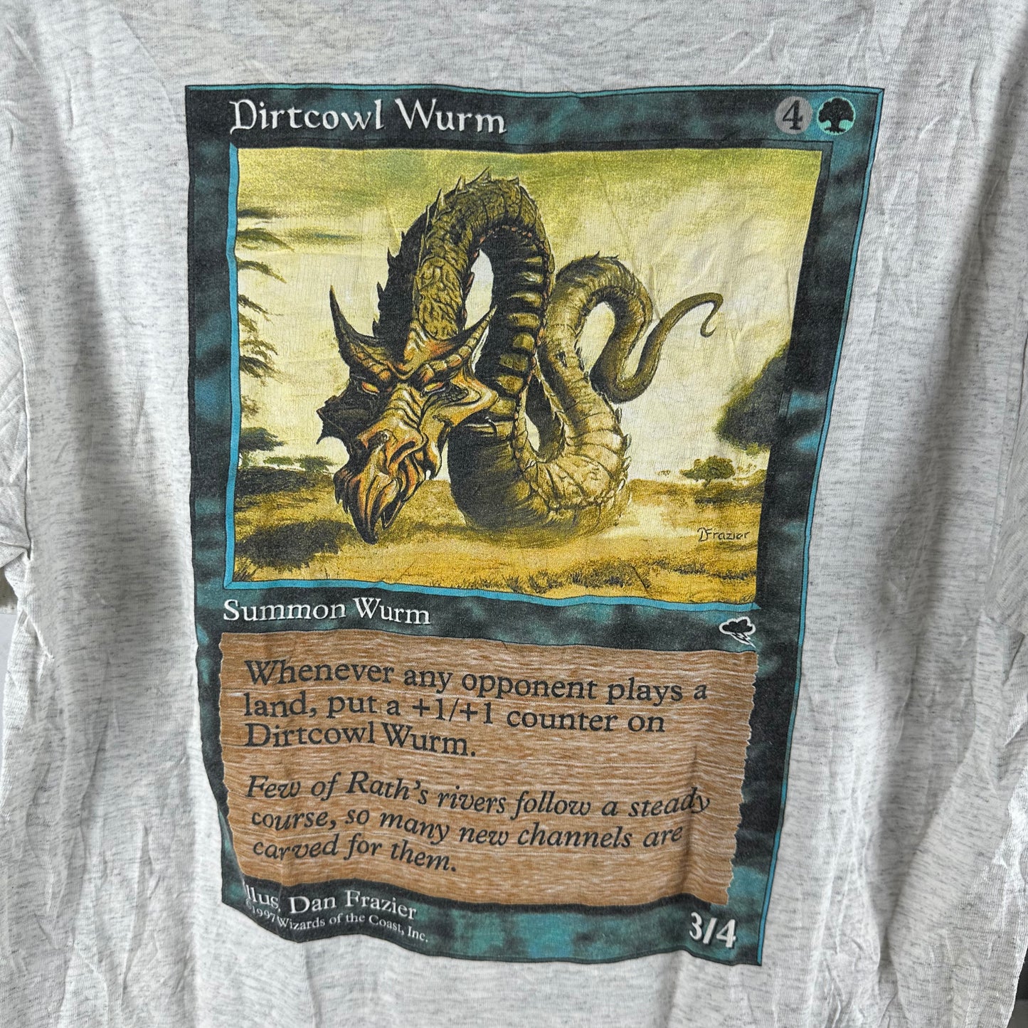 Vintage 1997 Magic The Gathering Dirtcowl Wurm Card Graphic Single Stitch T-shirt