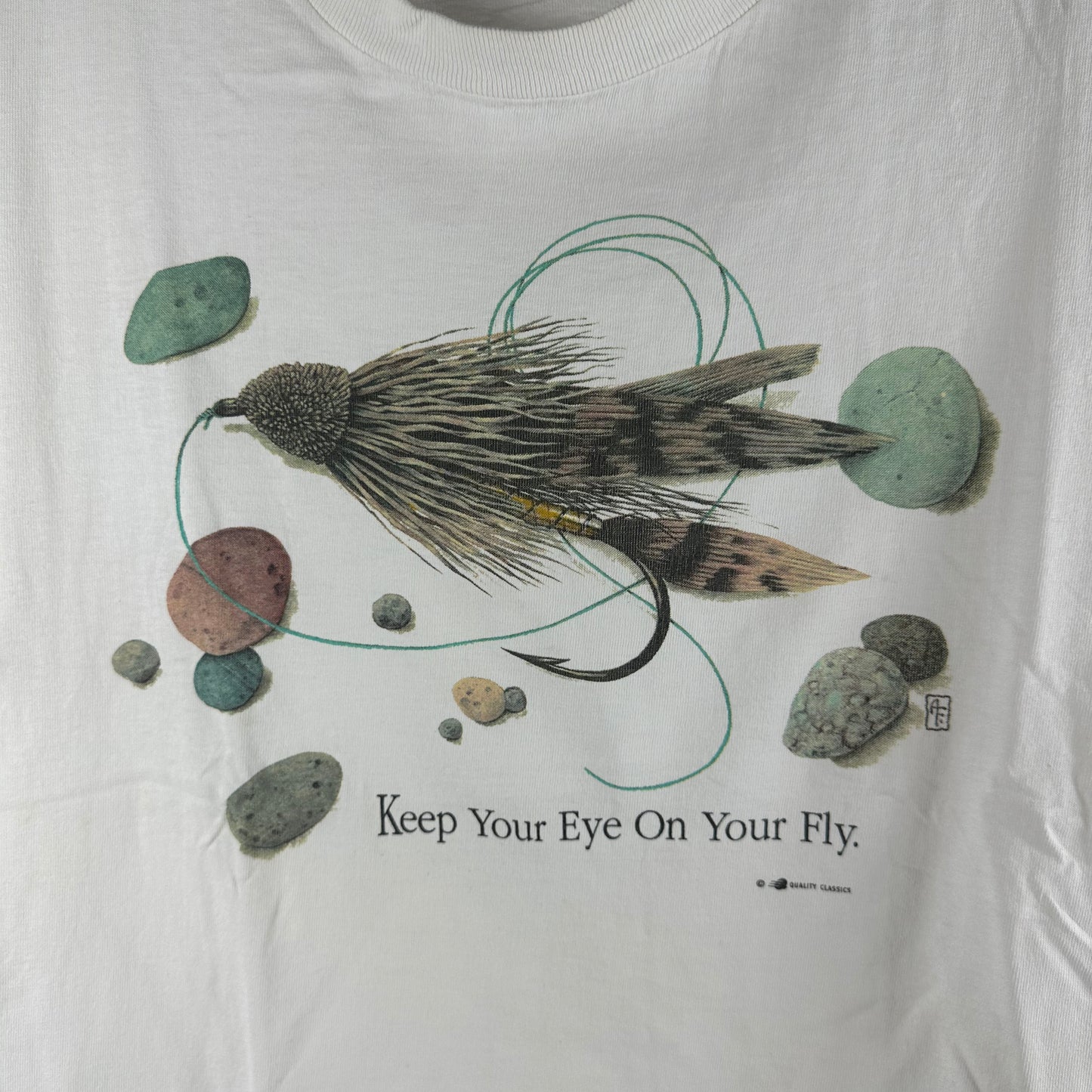 Vintage 90s Keep Your Eye On Your Fly Fishing Graphic Single Stitch T-shirt