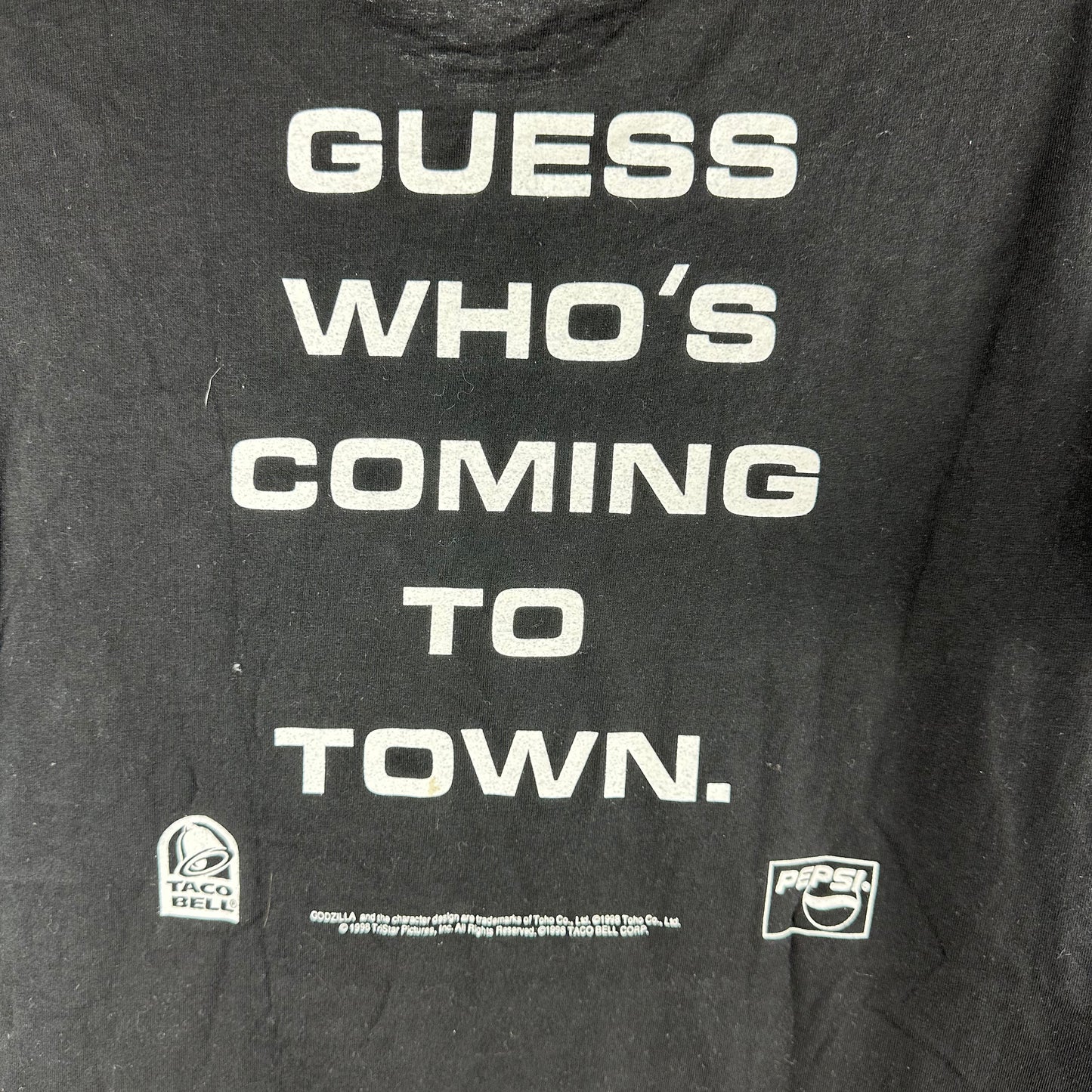 Vintage 1998 Godzilla Guess Who's Coming to Town Movie Promo Graphic T-shirt