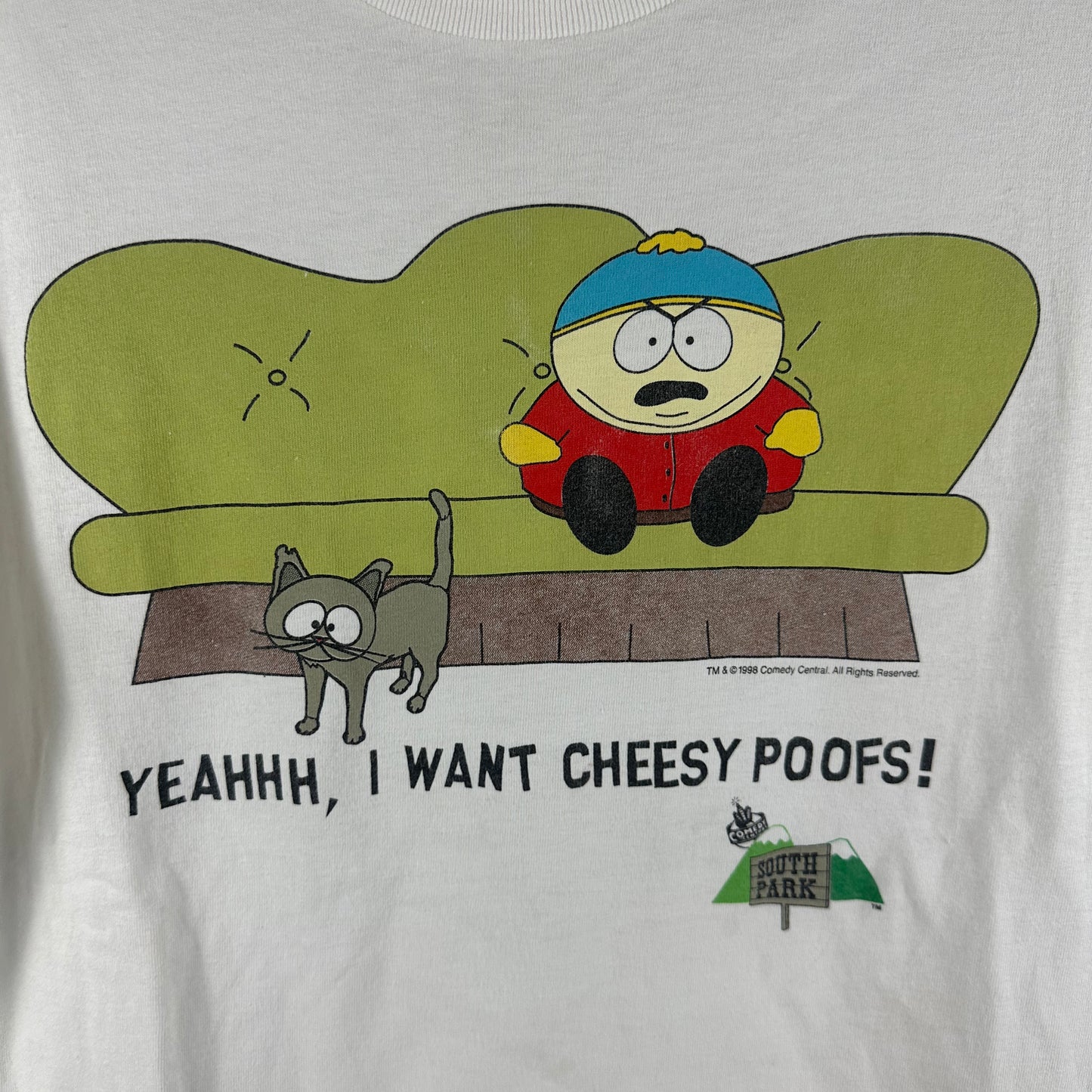 Vintage 1998 South Park Cartman Yeah, I want Cheesy Poofs! TV Show T-Shirt