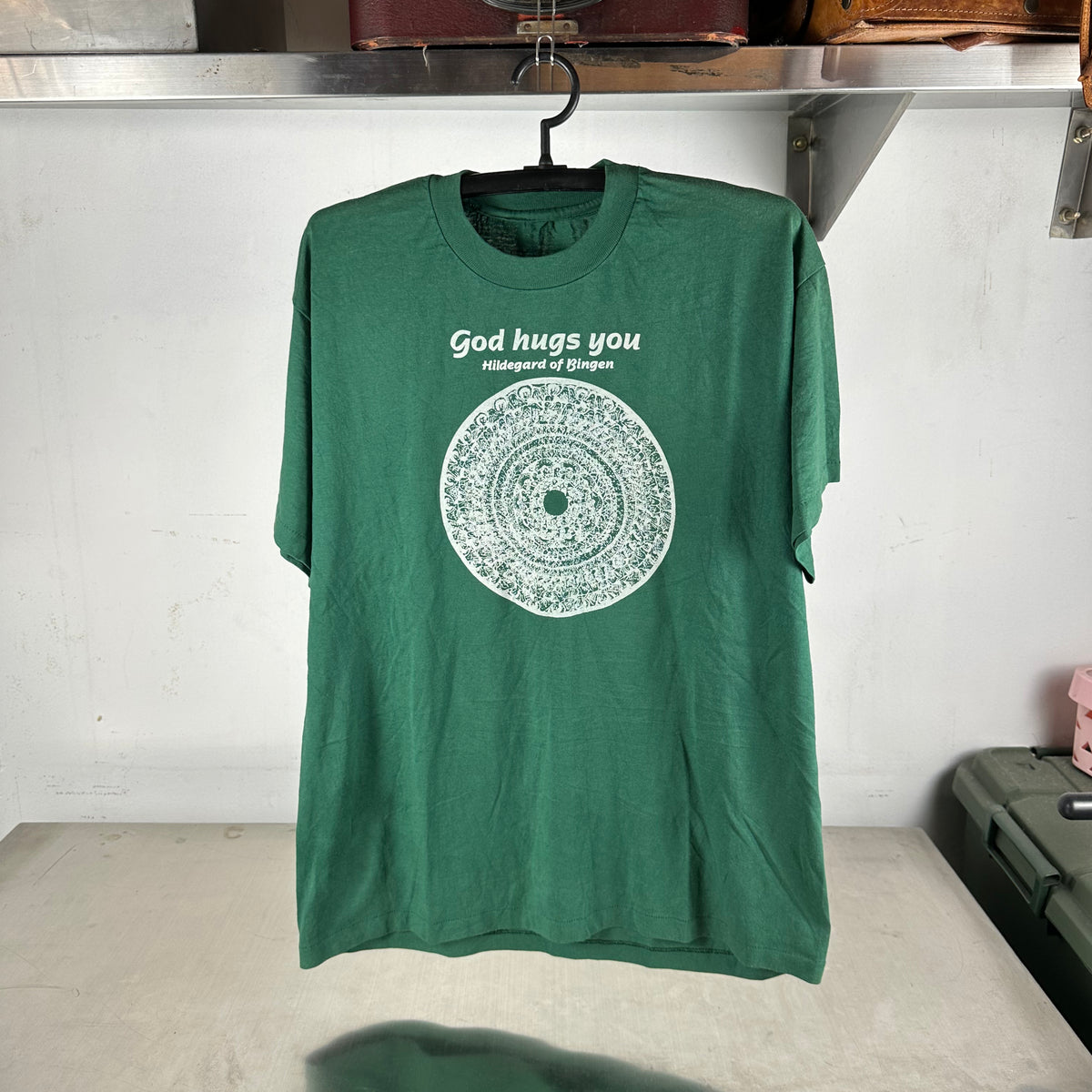 Vintage 90s God Hugs You Hildegard of Bingen Psychedelic Religious Graphic T-shirt